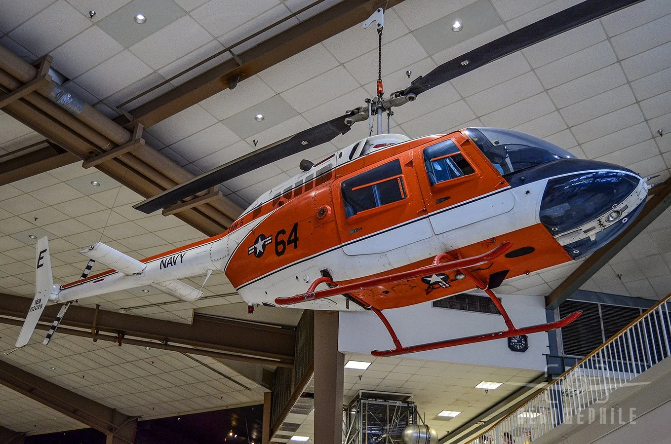 The Museum's TH-57 Sea Ranger (Bureau Number 162028) arrived from Training Air Wing (TAW) 5 at Naval Air Station (NAS) Whiting Field, Florida. Although primarily used for helicopter flight training, these aircraft were also used for photo, chase and 