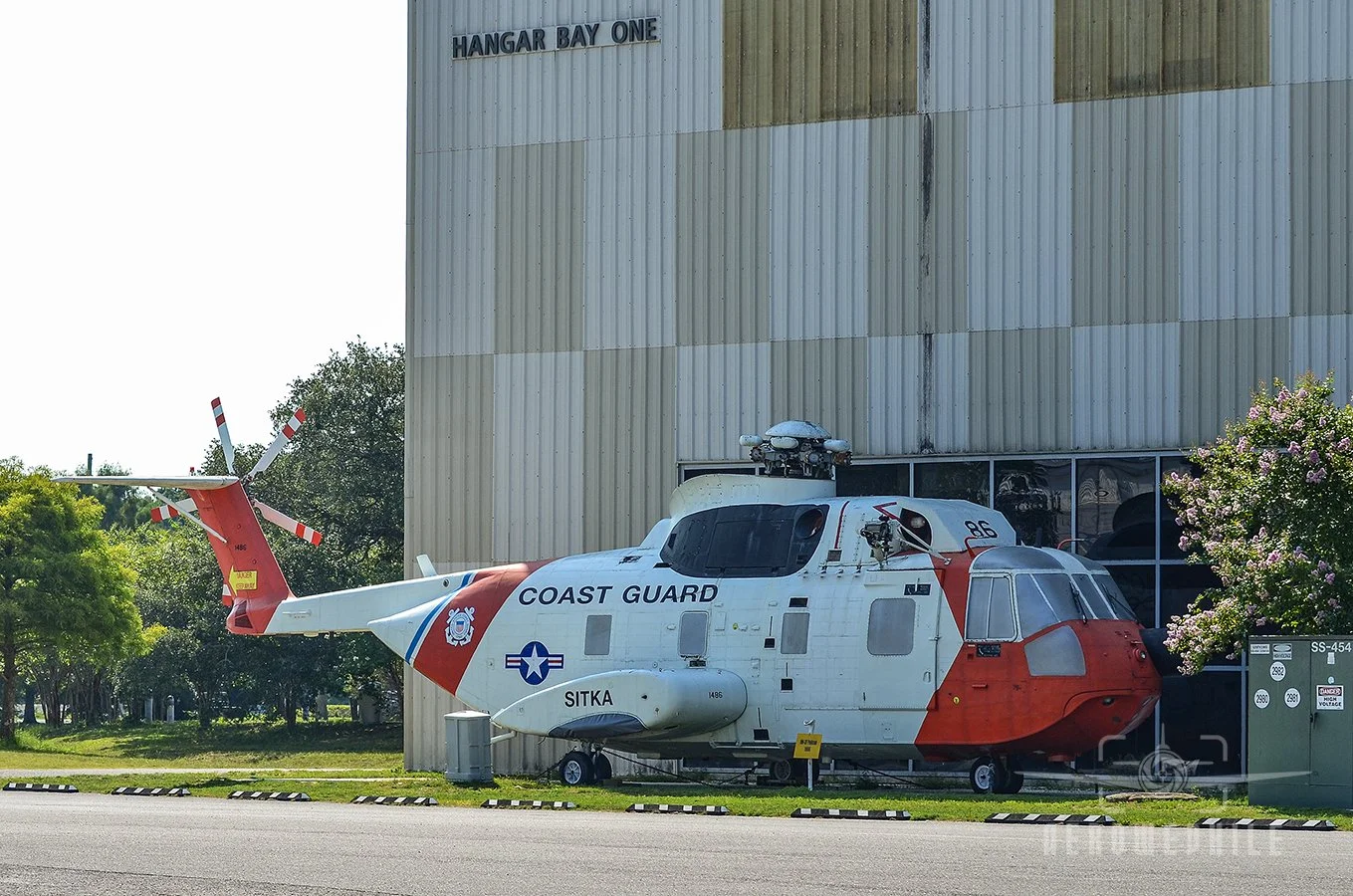 Sikorsky HH-3F Pelican outside the back of Hanger Bay One.