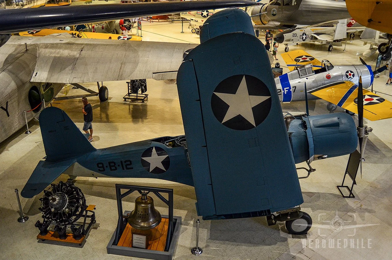 Before its assignment to the Carrier Qualification Training Unit (CQTU) at Naval Air Station (NAS) Glenview, Illinois, in 1943, the museum’s aircraft flew with Bombing Squadron (VB) 9, the last front-line squadron equipped with the Vindicator as it a