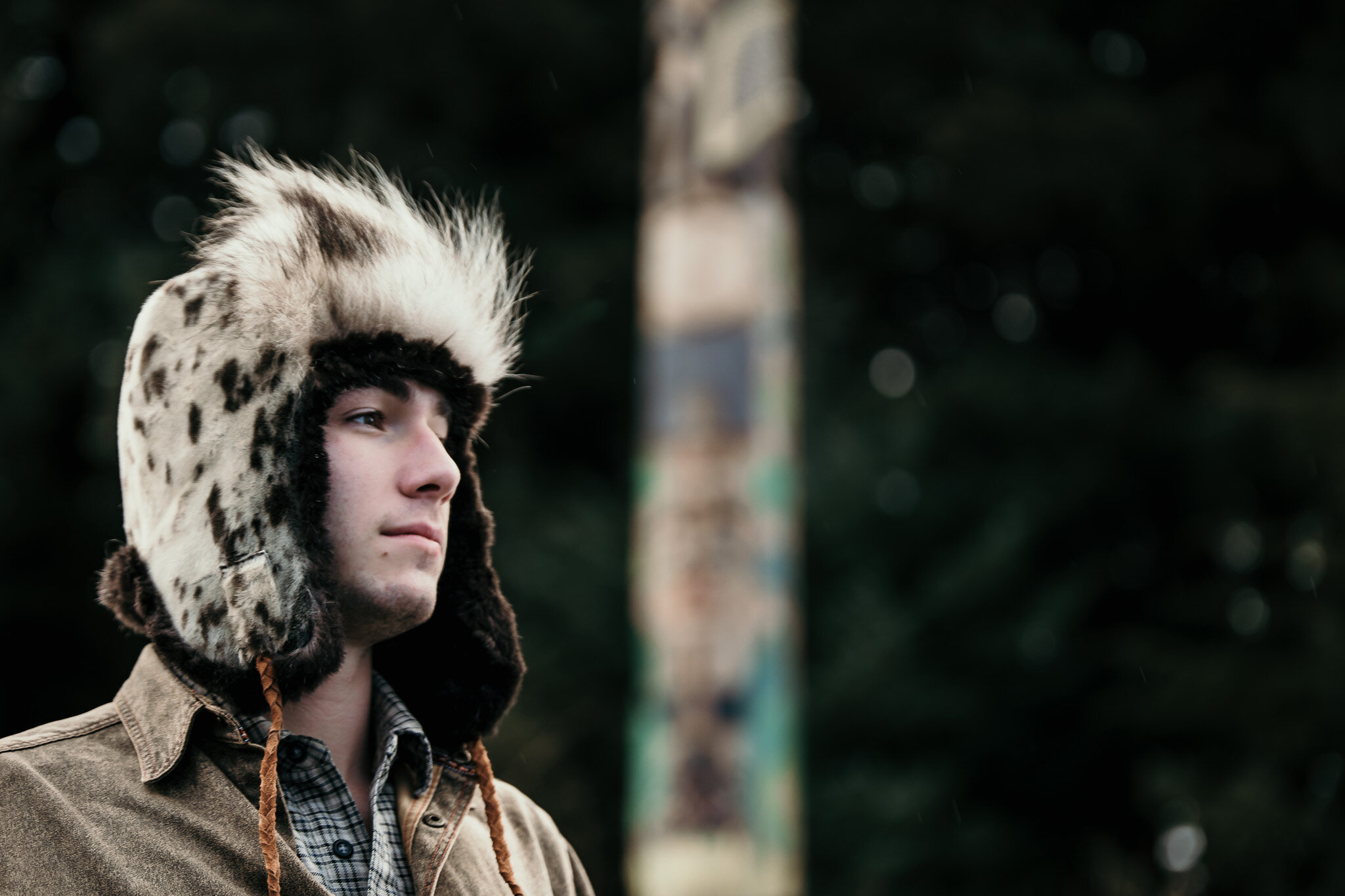 Polar Bear Fur Brim, Seal Skin Trapper Hat lined with Sea Otter Fur