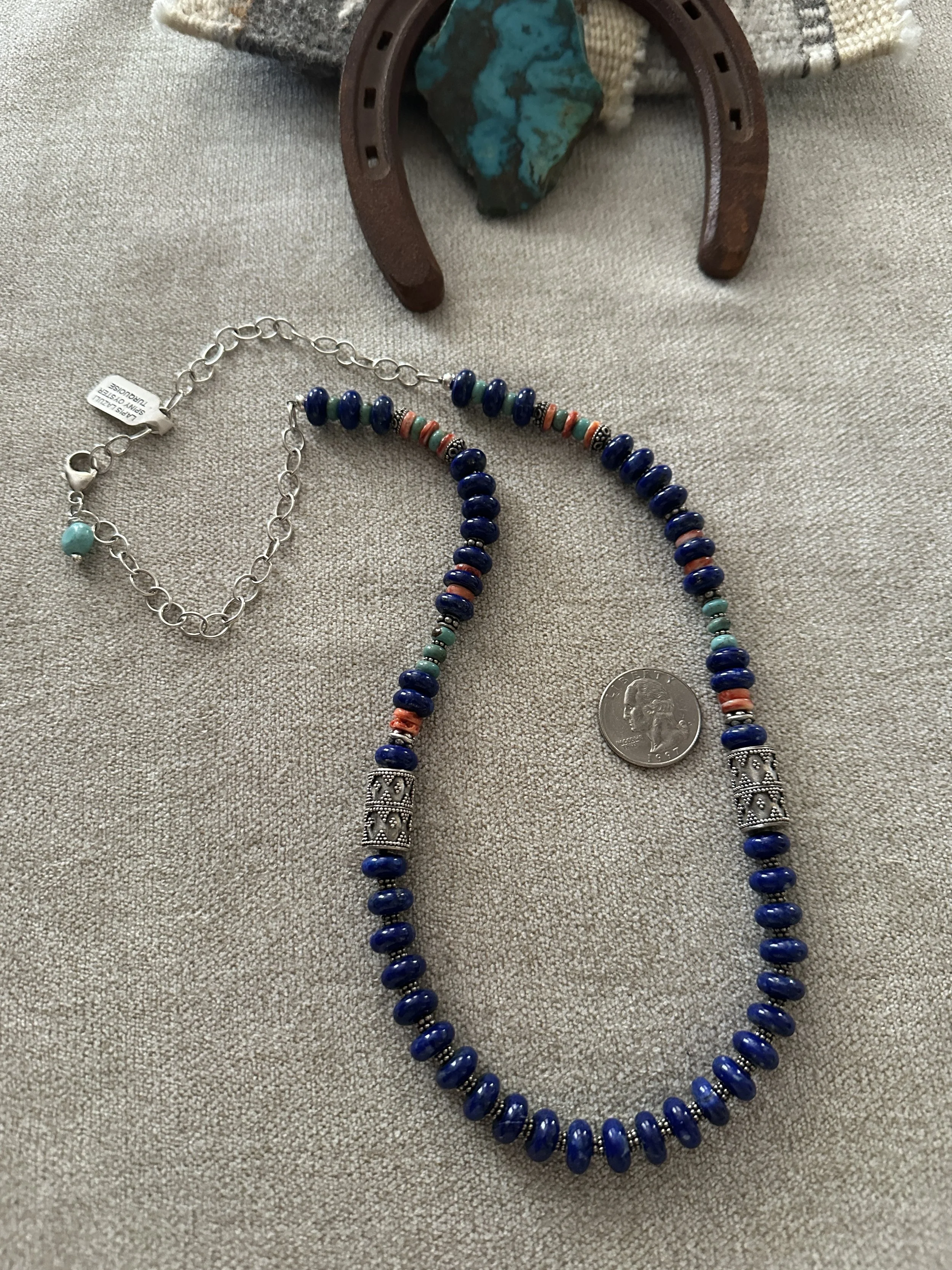 Long Lapis Lazulie, Spiny Oyster & Turquoise Necklace Set