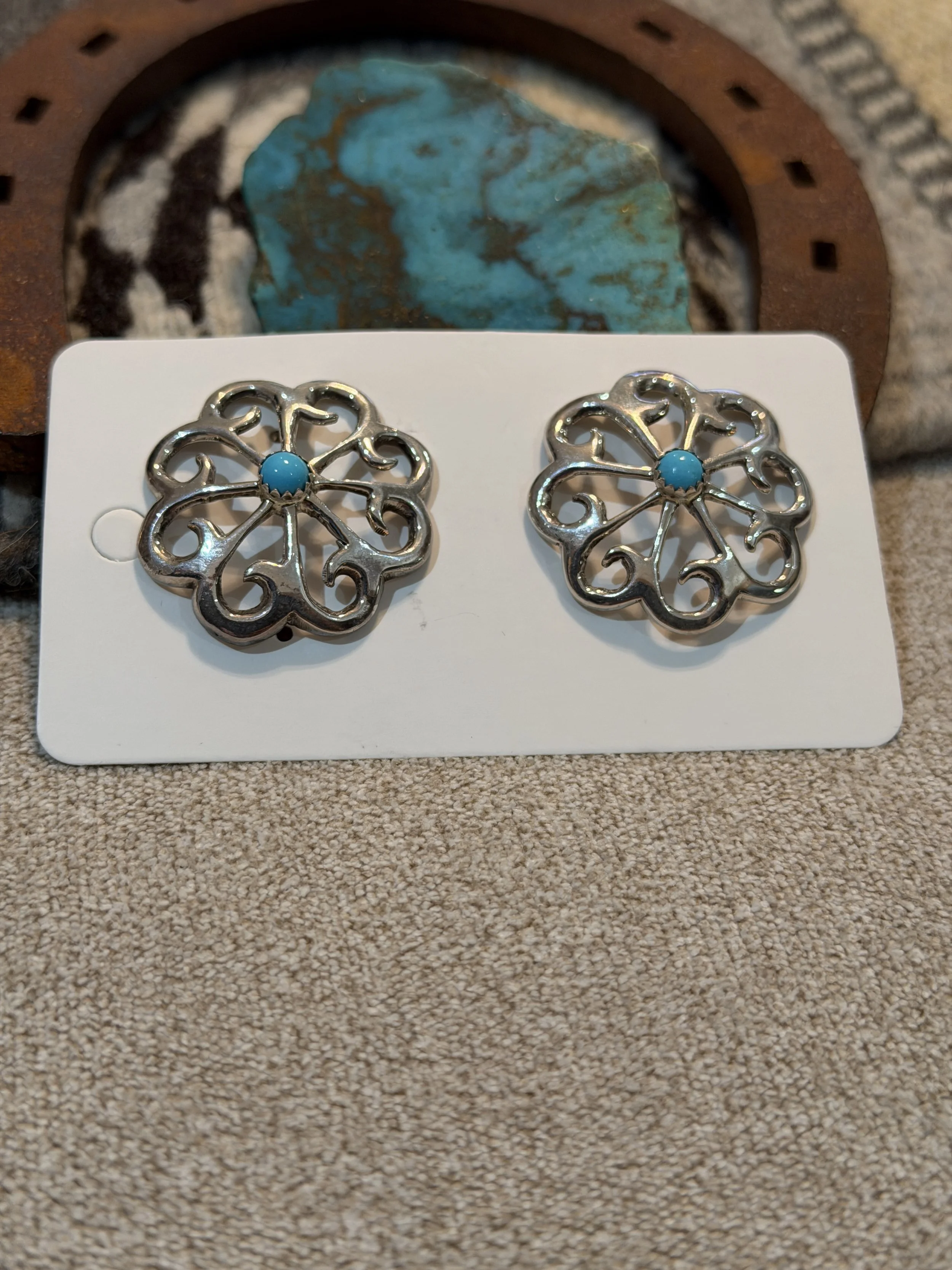 Turquoise & Sterling Silver Flower Earrings