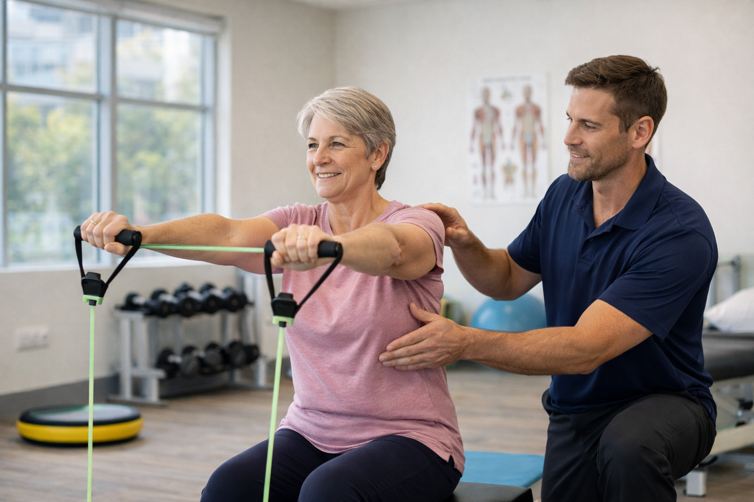 NDIS participant doing supervised strength training to improve independence and mobility in an Australian allied health clinic.