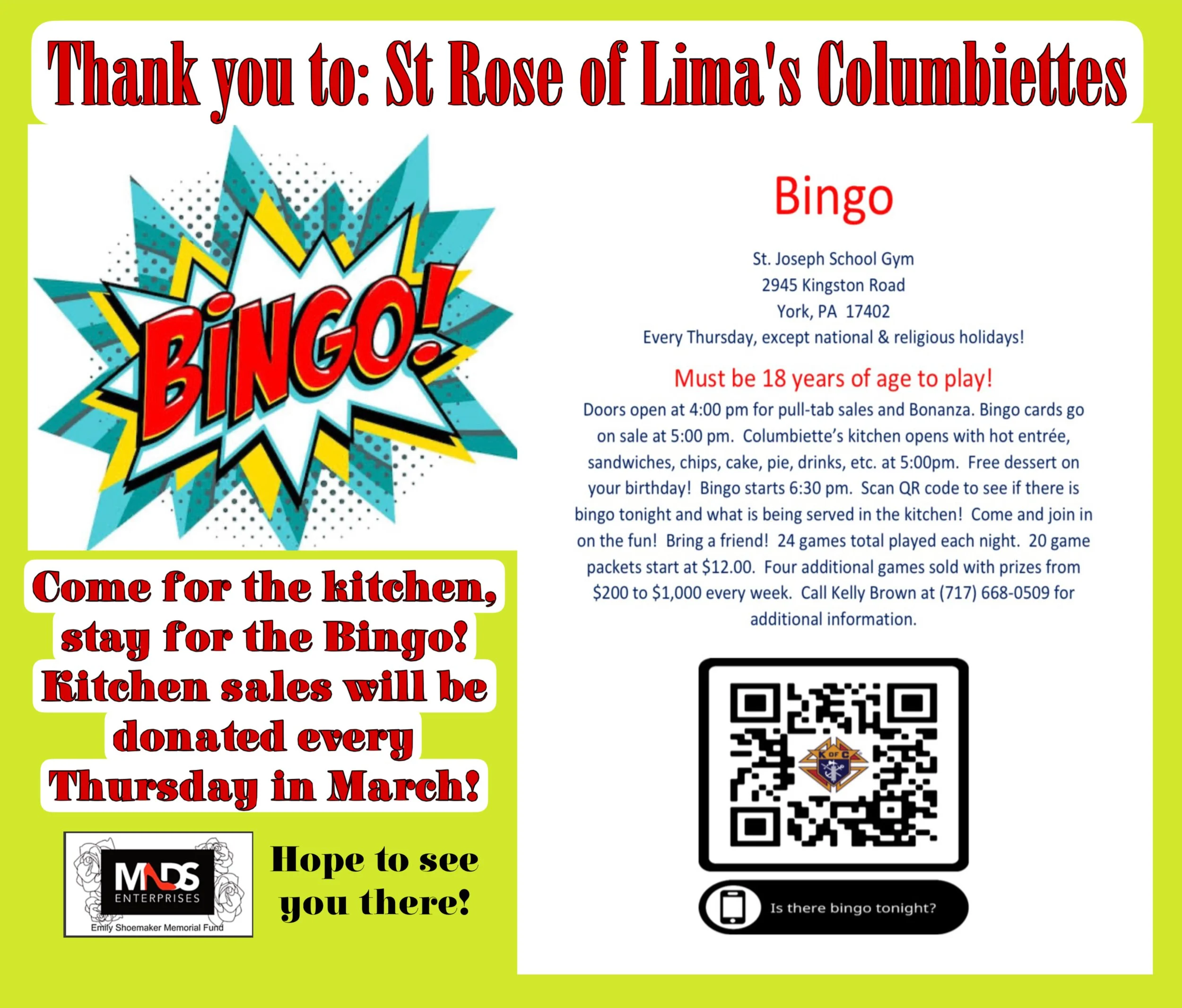 Kitchen Bingo Fundraiser