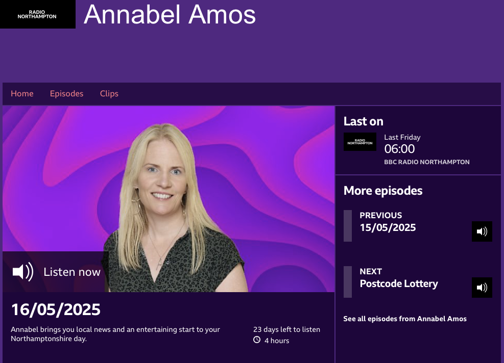 Drummers Link invited onto BBC Radio Northampton’s breakfast show with Annabel Amos (16/05/25)