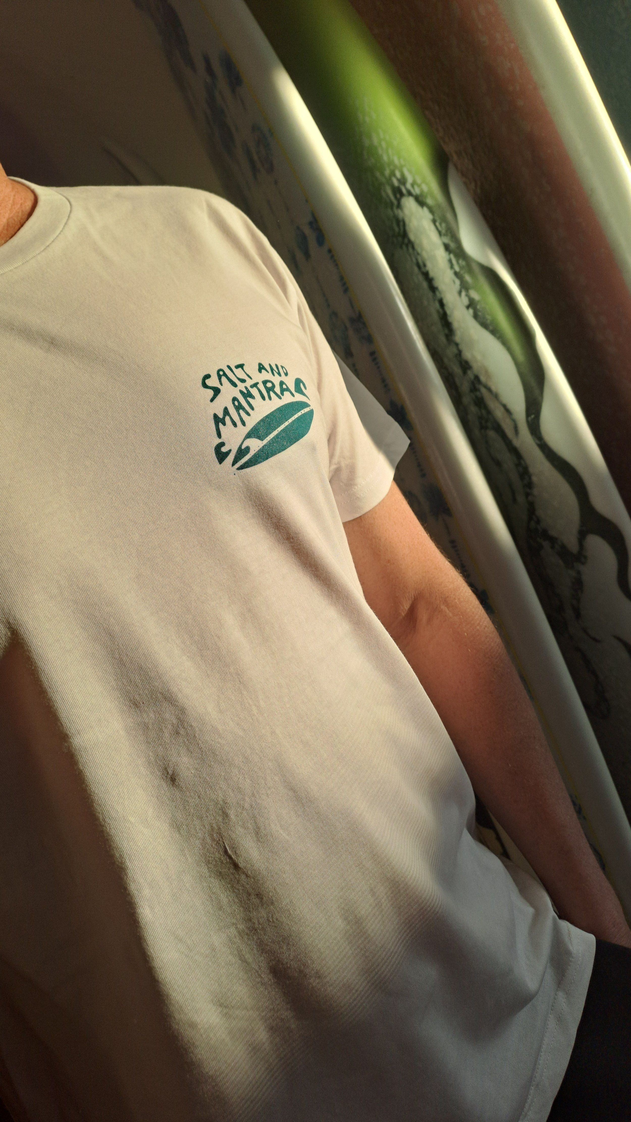Salt and Mantra T-Shirt - White with Green Print (Unisex)