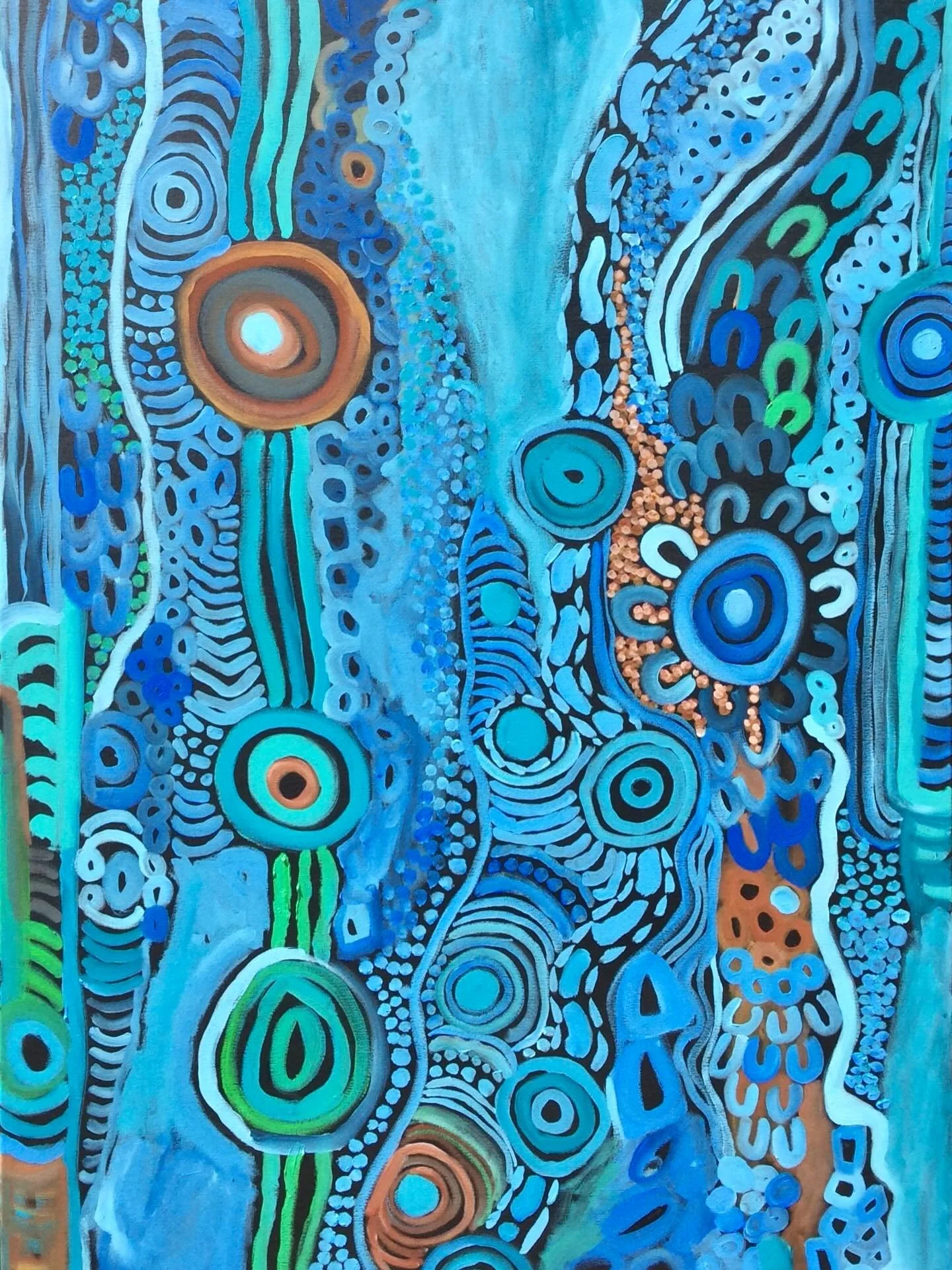 &lsquo;Rivers&rsquo;. 
#wallart #artist #blueart #aboriginalart #interiorart