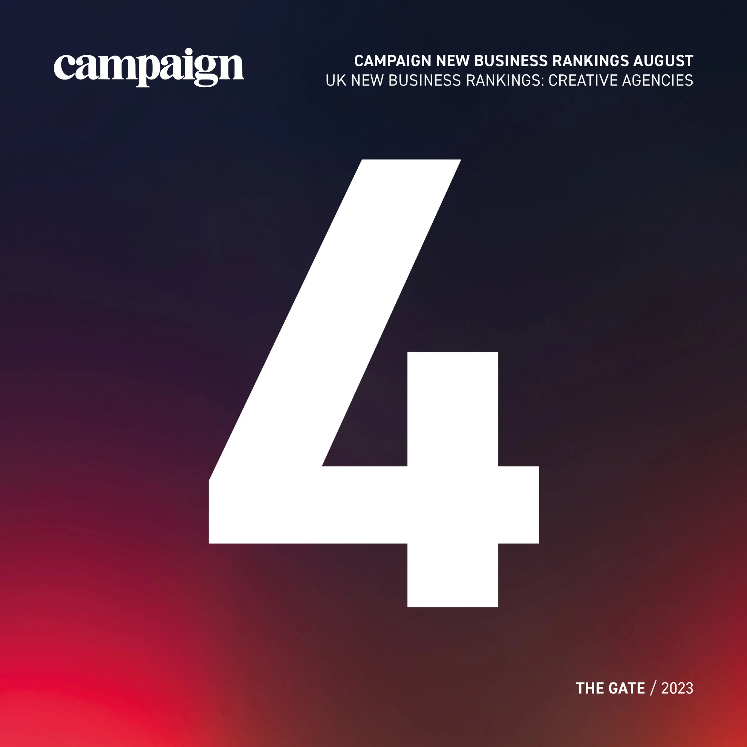 The Gate ranks 4th at Campaign UK Creative New Business Rankings 