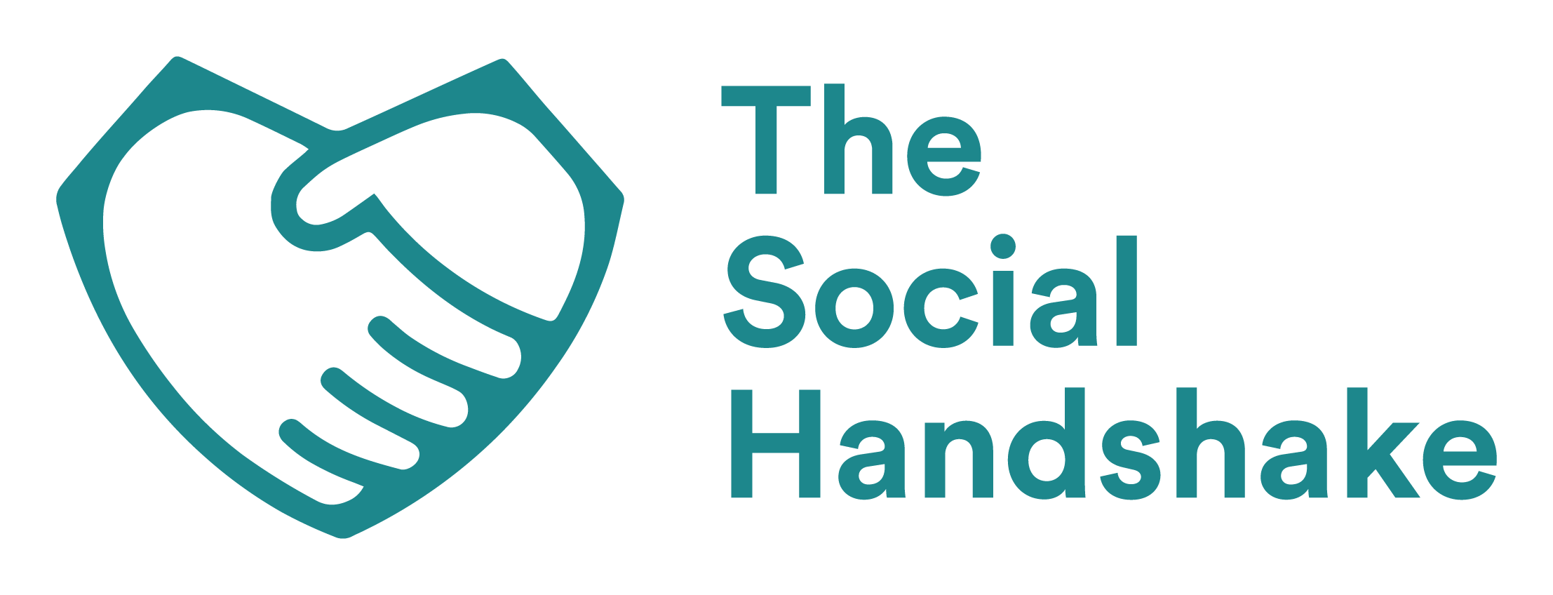 Logo met twee handen die elkaar schudden in de vorm van een hart, met de tekst 'The Social Handshake' ernaast.