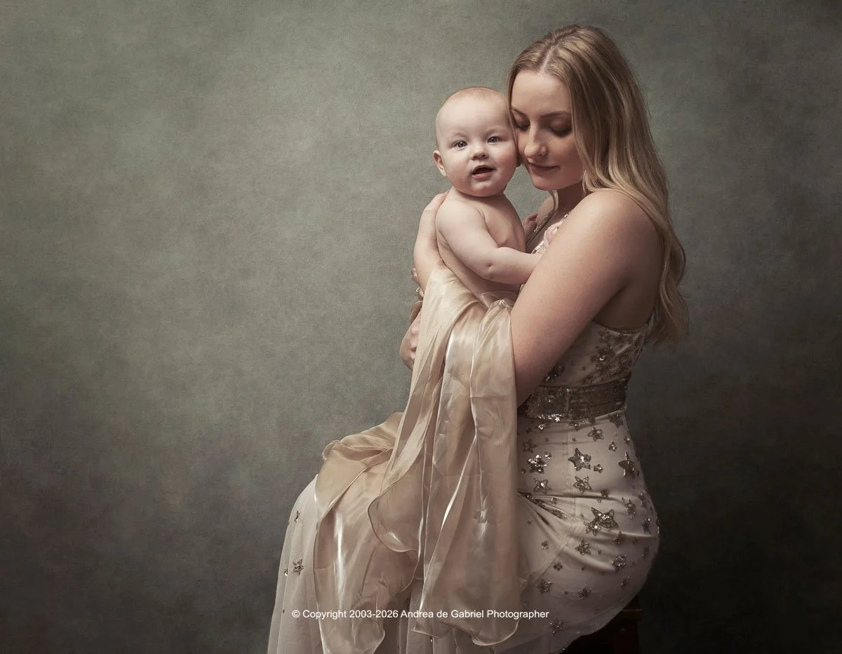 Mother and baby portrait photographed in the studio, welcoming families from Plymouth, Devon and Cornwall.