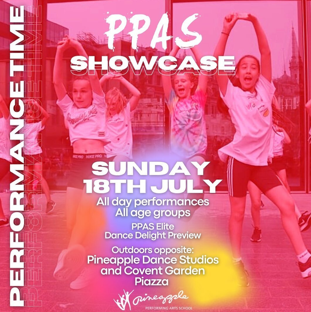 PPAS Performance 🍍

We are so excited to be performing and showing off our talented students to the heart of London tomorrow in Covent Garden!

Performance timetable: 
Outside Pineapple Shop
12 noon
1.30pm
4.30pm
Covent Garden West Piazza 
2pm
5.15p