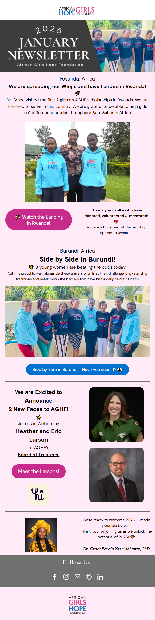 African girls hope foundation monthly newsletter for January.