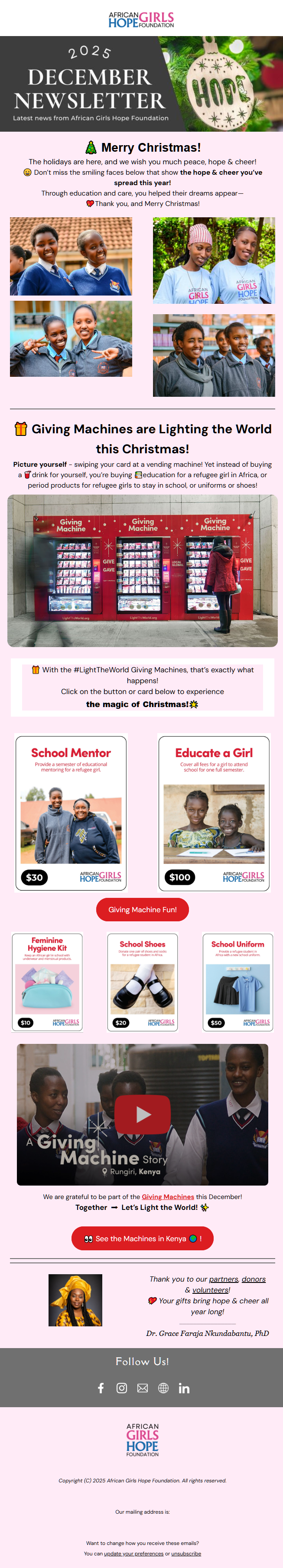 December Newsletter from African Girls Hope foundation for 2026.