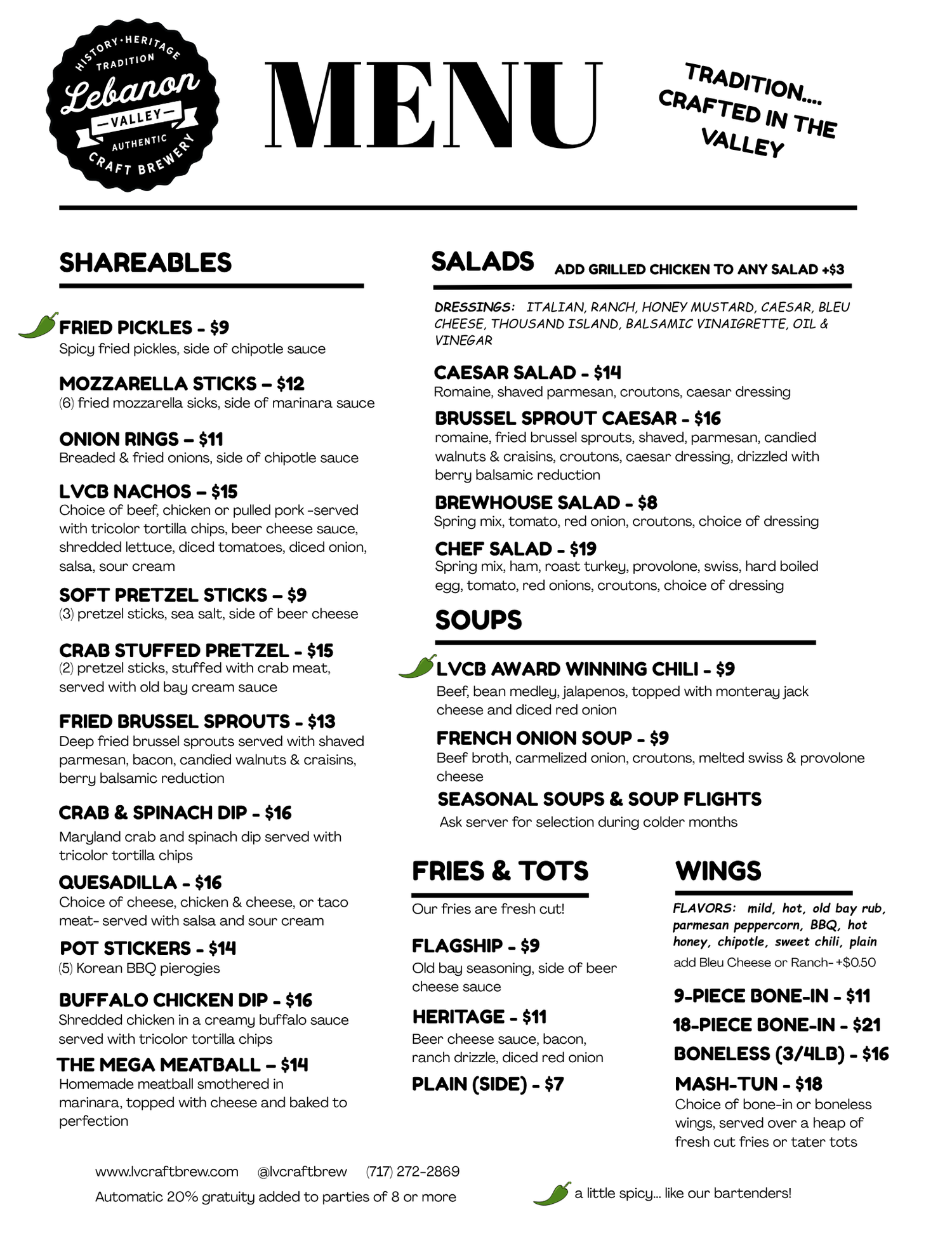 LUNCH & DINNER — Lebanon Valley Craft Brewery