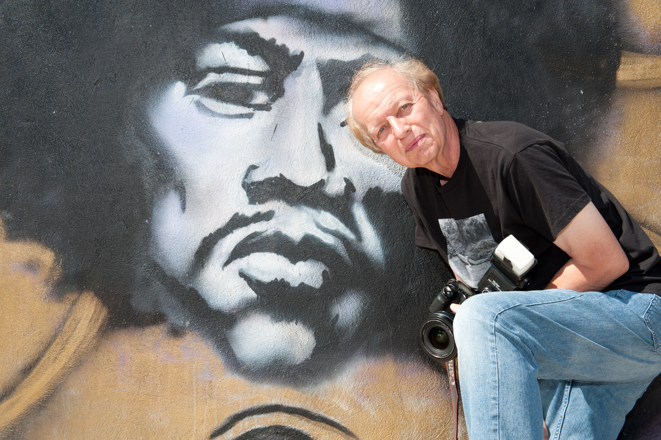 Harvey with Jimmie Hendrix mural,    Santa Fe, NM,.jpeg