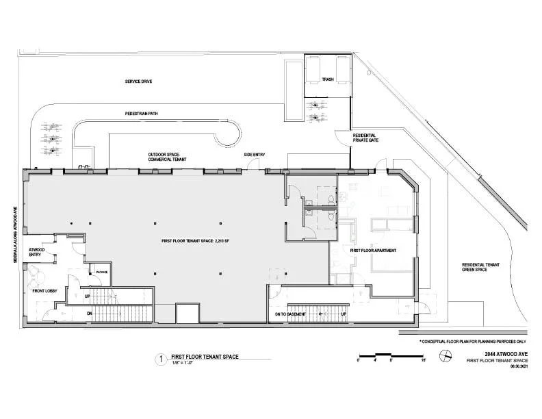 The first floor commercial tenant floor plan 2044 Atwood Avenue, Madison, WI.