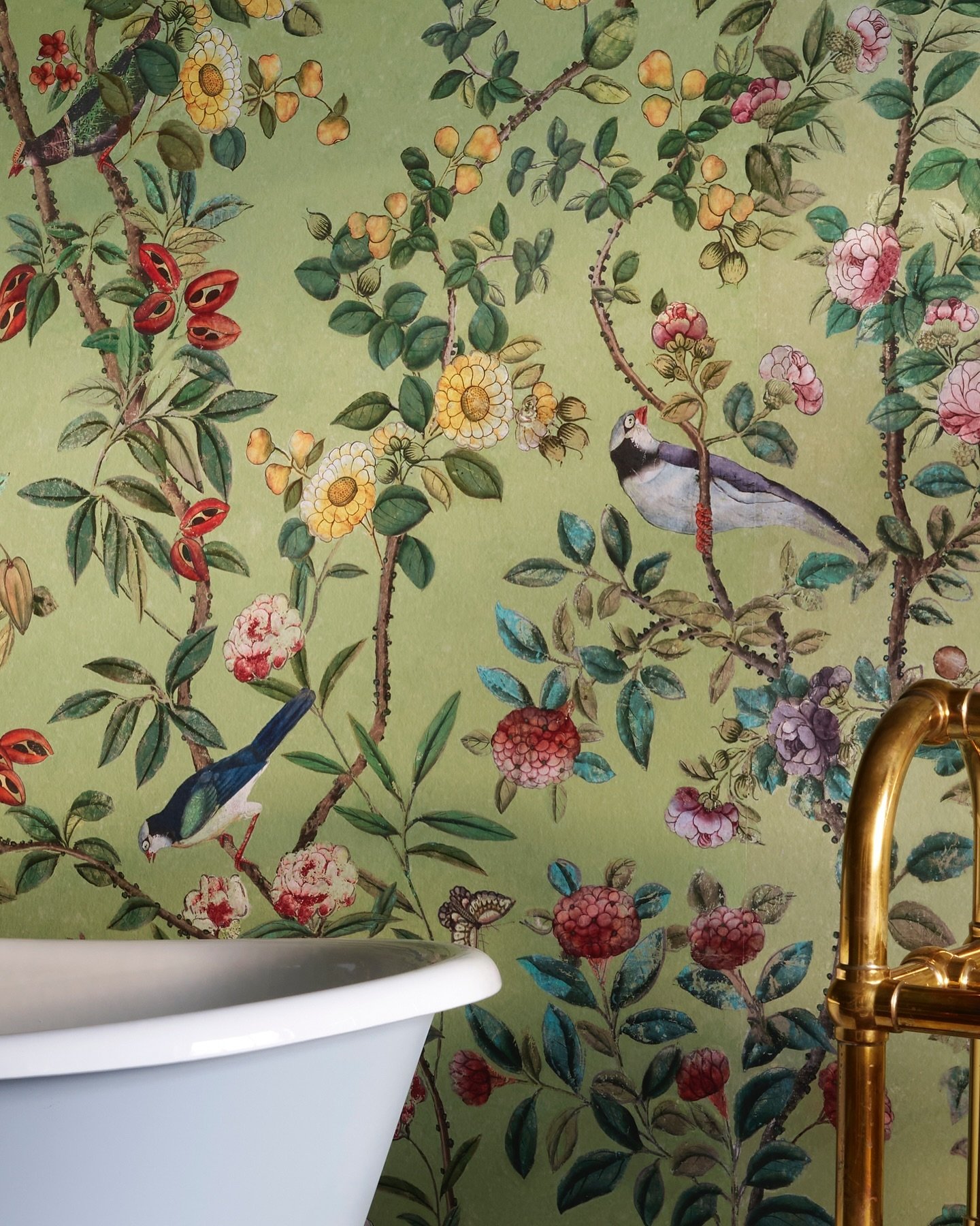 So over the cold and wet! I would like birds to sing and flowers to bloom please. Just like this amazing @antoinettepoisson wallpaper we chose for our Bath townhouse master bathroom. I love the positioning of the little bird who looks like he&rsquo;s