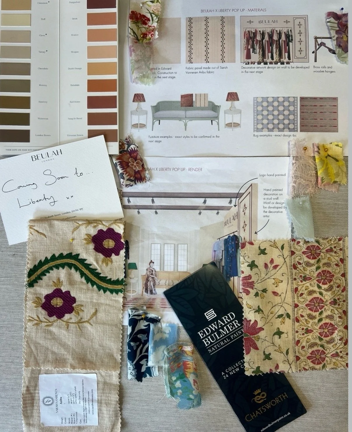 Lovely to have helped @beulahlondon with their concept for their first pop up in the iconic @libertylondon which is now in store!
We used some beautiful fabrics and hand painted panels as a backdrop to their beautiful collection. The concept celebrat