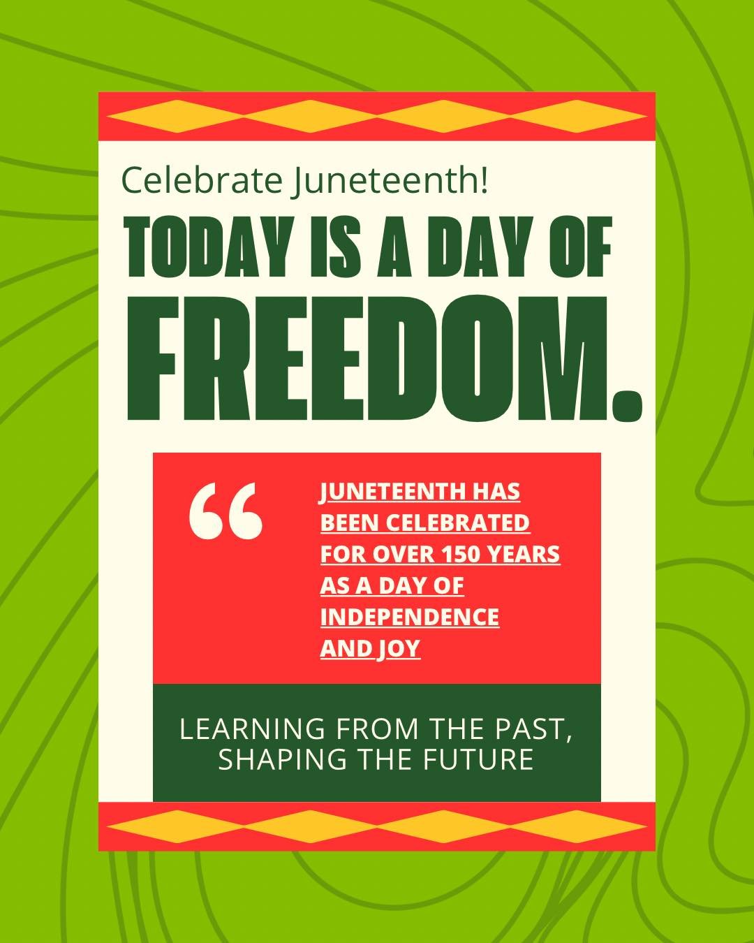 Today, we honor the oldest nationally celebrated day of freedom. 💚💛❤️

Juneteenth marks the day in 1865 when news of freedom finally reached the last enslaved people in Galveston, Texas&mdash;two and a half years after the Emancipation Proclamation