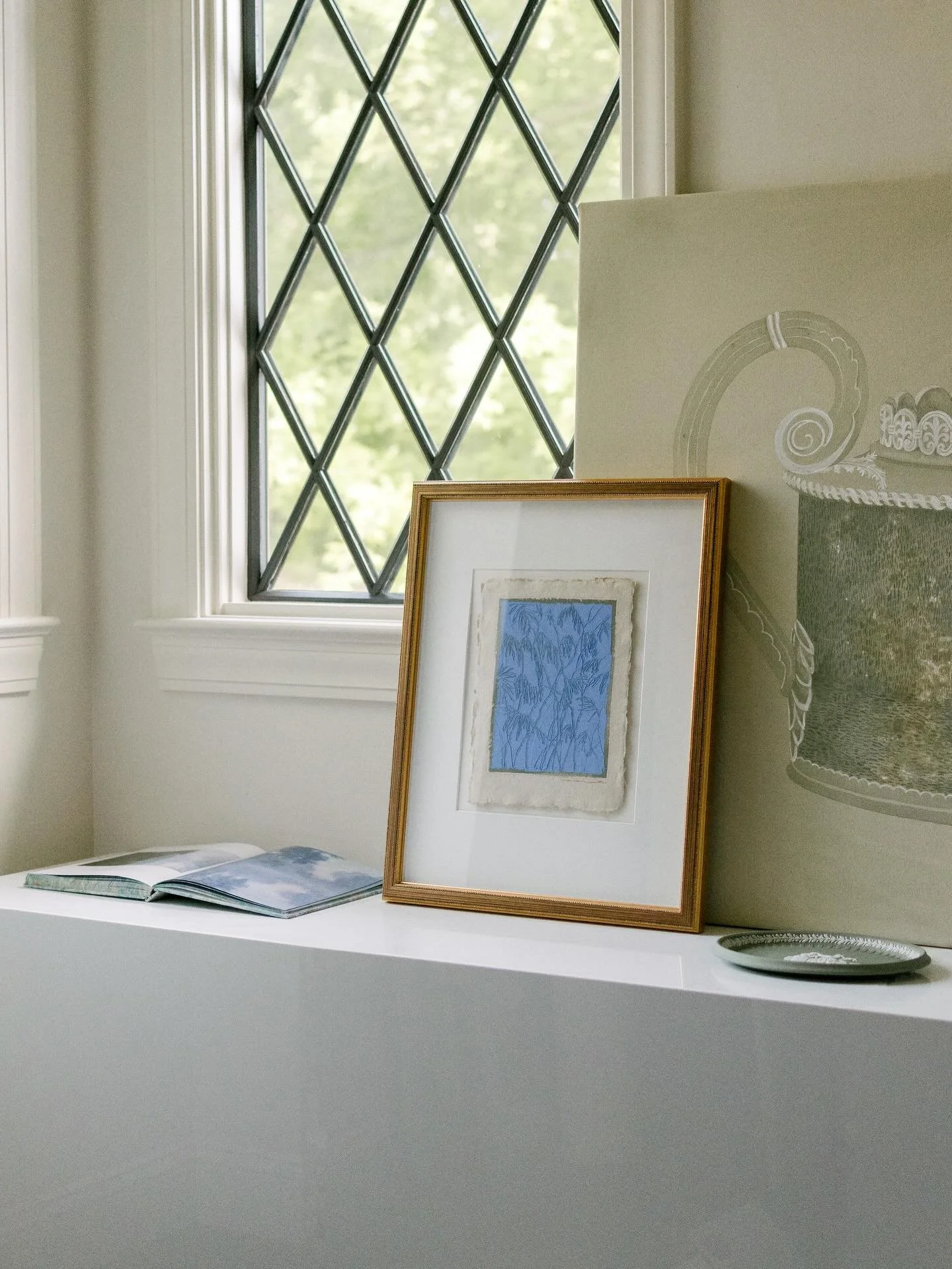 &ldquo;Carved Botanicals in Charvin Blue No.2&rdquo; custom framed with a float mount is now available to purchase after spending time in the @riverbrook__ space at @kbshowhouse 💙💛

Link in bio. (Under &lsquo;available fine art&rsquo;)