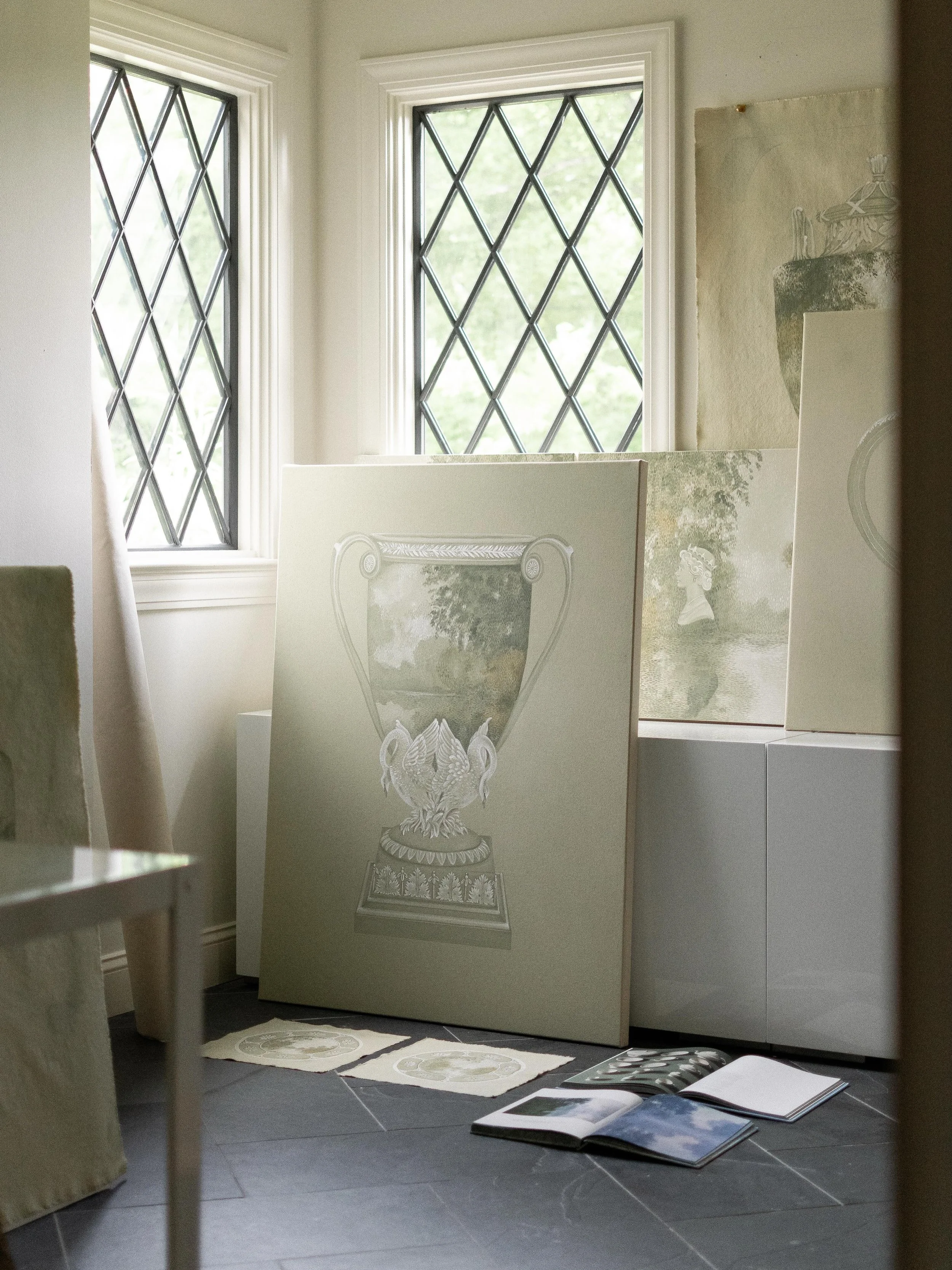 Modern + Nostalgic ✨

This body of original work feels fresh with a totally new approach to the subject and scale. The specificity pulls you in; the Wedgwood details are familiar, while the dreamy, sparkling landscape holds your attention. 

I can&rs