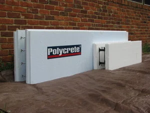 Commercial blocks are three times larger than typical ICFs so walls go up faster.