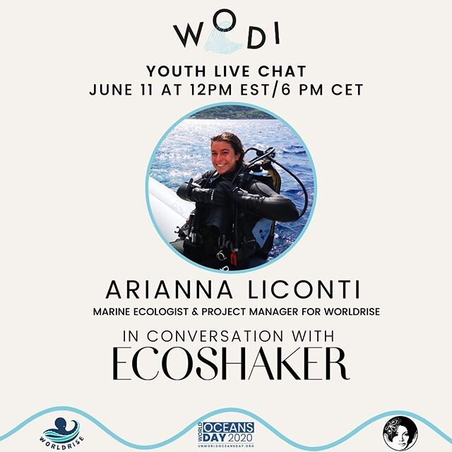 TODAY&rsquo;S WODI YOUTH CHATS &bull;
&bull;
&bull;
12 PM EST/6 PM CET @ari_liconti of @worldrise_onlus in conversation with @ecoshaker
&bull;
&bull;
&bull;
1 PM EST/ 7 PM CET live conversation between @bastaconlaplastica volunteers Lydia Hallett &am