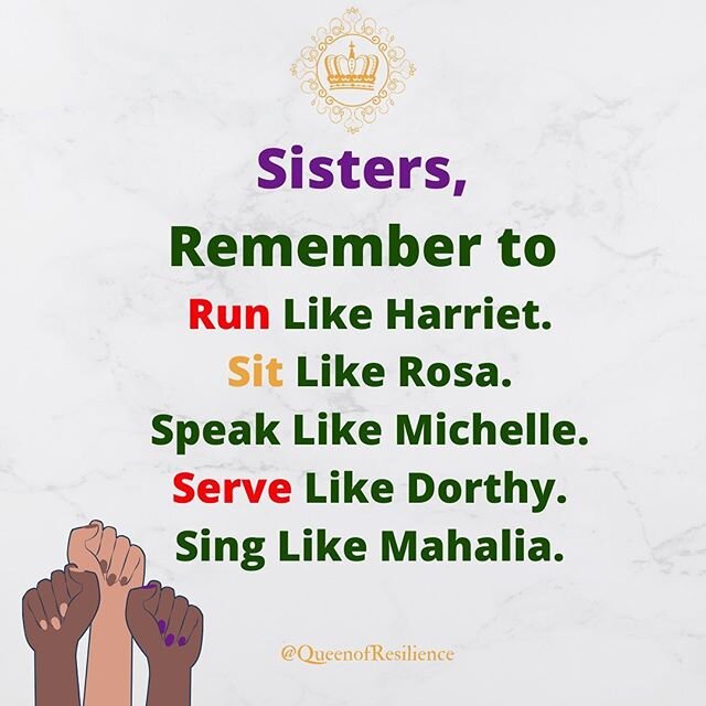 Sis, Don&rsquo;t forget to 🏃🏾&zwj;♀️Run.
🧘🏾&zwj;♀️ Sit.
🎤 Speak .
🧤 Serve .
🎼 Sing .
.
.
#QueenofResilience #BuyBlack #CatalystofChange #PolicyChanger #IncreasingMHAwareness #BeBrave #BeCentered #BeResilient
