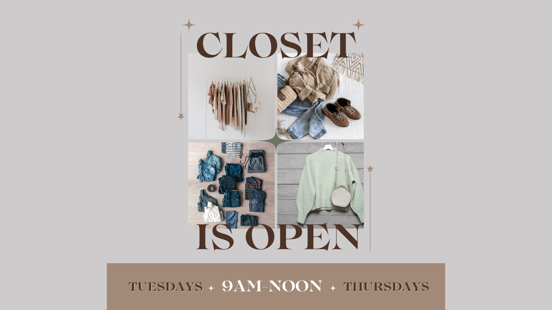 Come visit our no questions asked clothing bank! It is open Tuesdays and Thursdays from 9am-noon. It is available to anyone who may benefit from it at no cost :) 