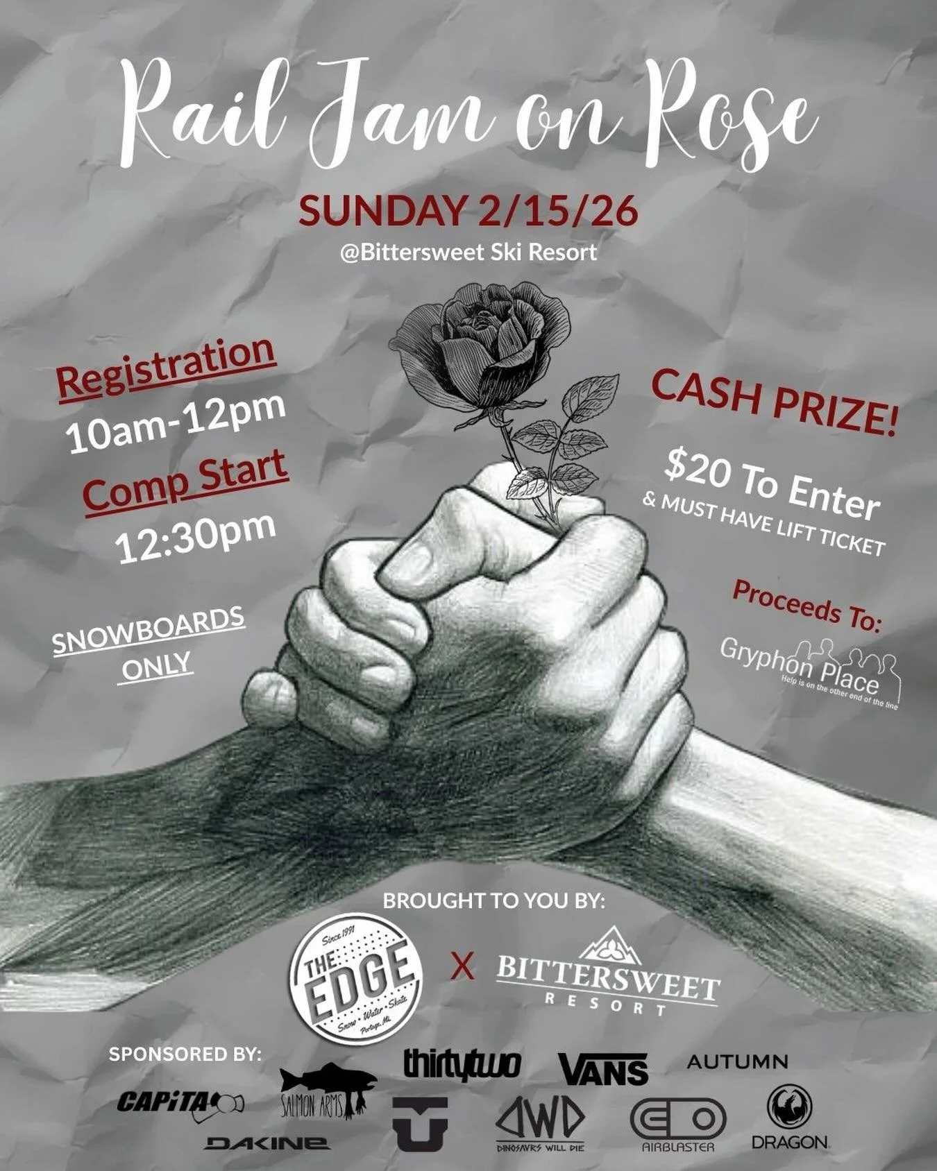 We&rsquo;re throwing another great competition this year with @bittersweetpark !!
Sunday February 15th is the day &amp; we&rsquo;ll be there with killer prizes from all of our amazing sponsors. First place will include a cash prize and all other proc