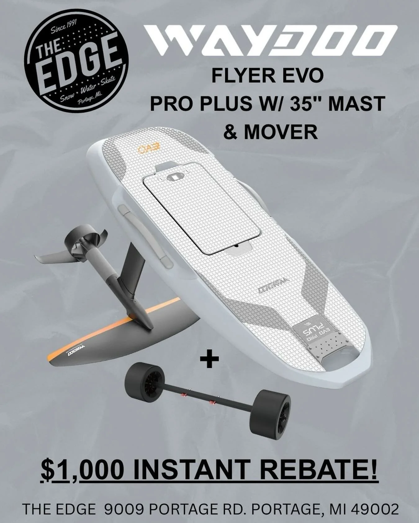 SAVE $1,000 ON A WAYDOO E-FOIL!⚡️🌊
Now&rsquo;s the time to elevate your time on the water! Starting this week, get an instant $1,000 in-store rebate on all WAYDOO Evo Pro setups.
Ready to fly? Stop in or reach out to our Proshop and let our team get