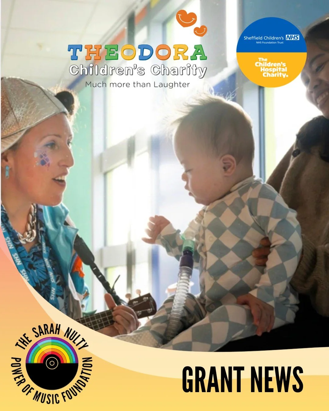 🎶 Grant News 🎶 The Sarah Nulty Power of Music Foundation is delighted to continue supporting the incredible work of Theodora Children&rsquo;s Charity through a new grant for their Giggle Doctor Programme at @sheffieldchildrens 💛

Following the suc