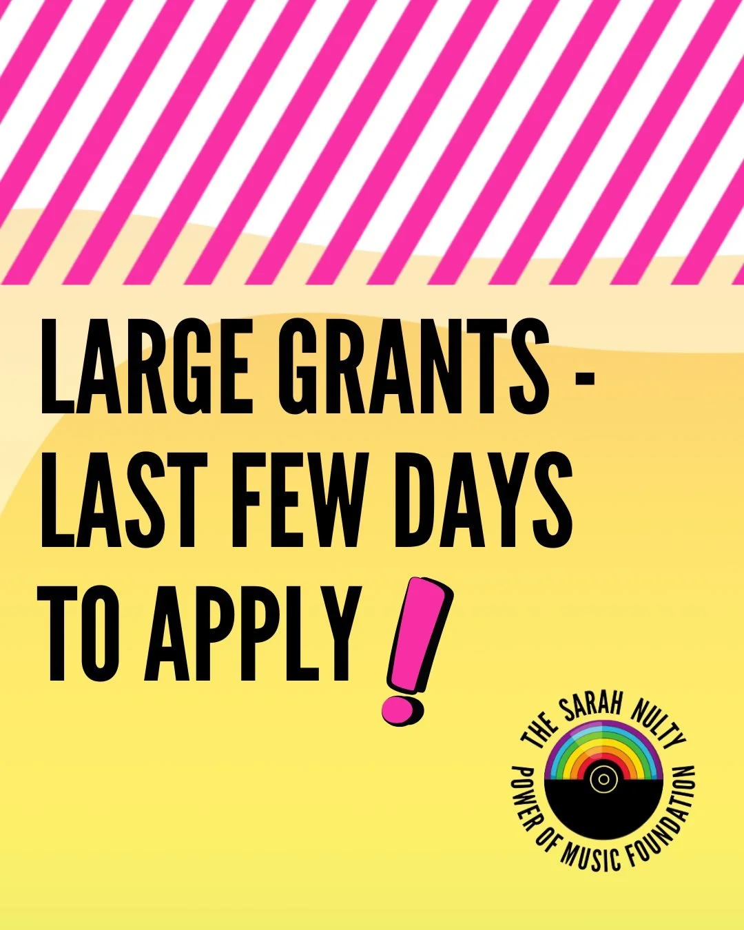 🚨 LAST FEW DAYS TO APPLY 🚨 Apply NOW - applications for Round 10 of our Large Grants close on Monday 8th June 2026

We&rsquo;re offering grants up to &pound;2000 to support individuals and organisations in Sheffield who use music to improve lives. 