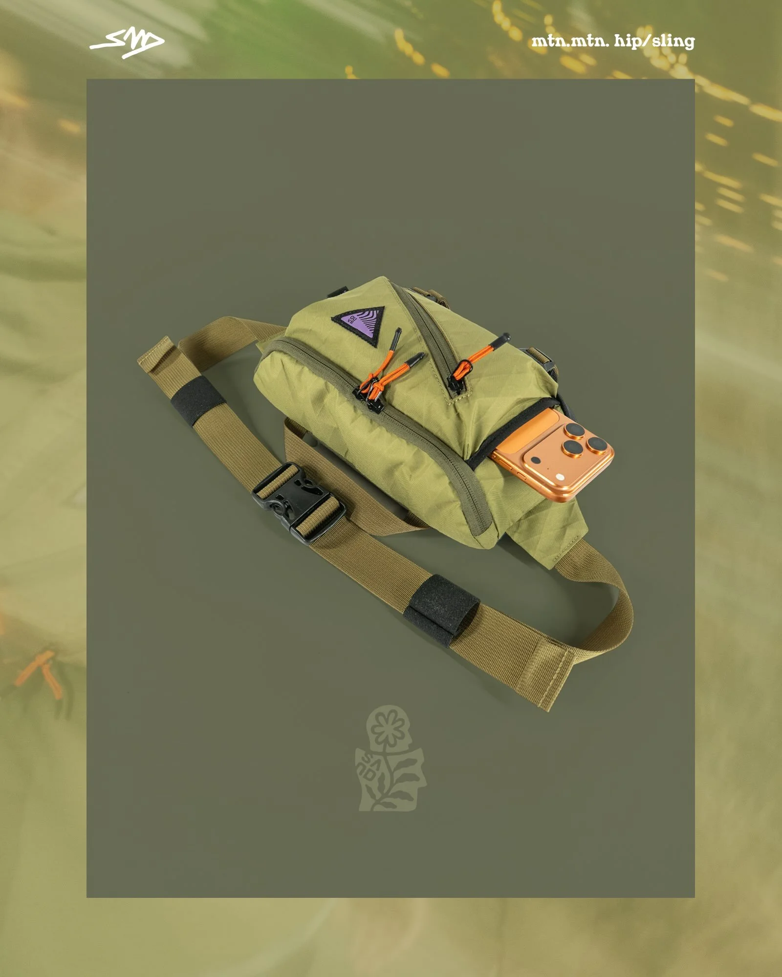 The infamous SAND Mtn.Mtn. Hip Sling is back, this time in Olive/Tan Dimension-Polyant X-Pac RX30.

Part hip pack, part sling. Built for the crossover between city and outdoors, with plenty of room for the daily stuff without the bulk.

Made in the U