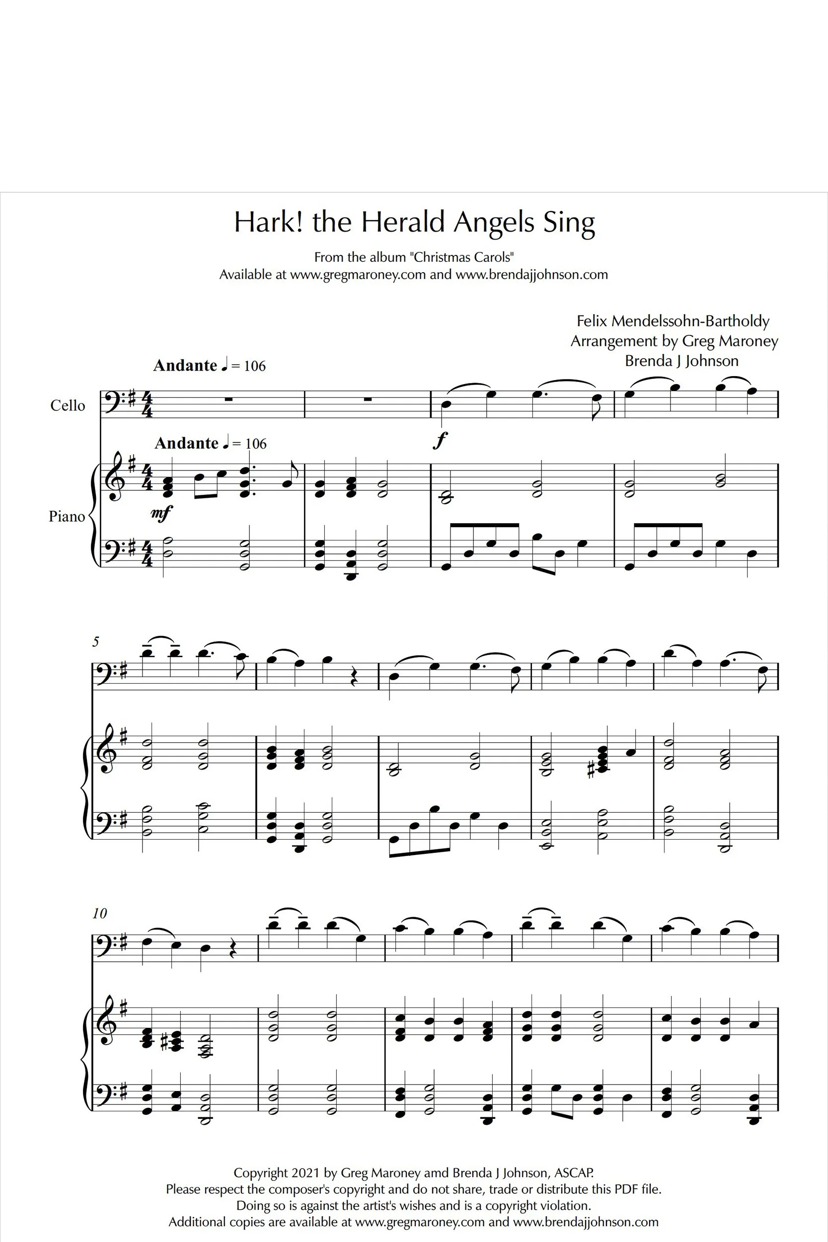 Hark! The Herald Angels Sing - piano & cello