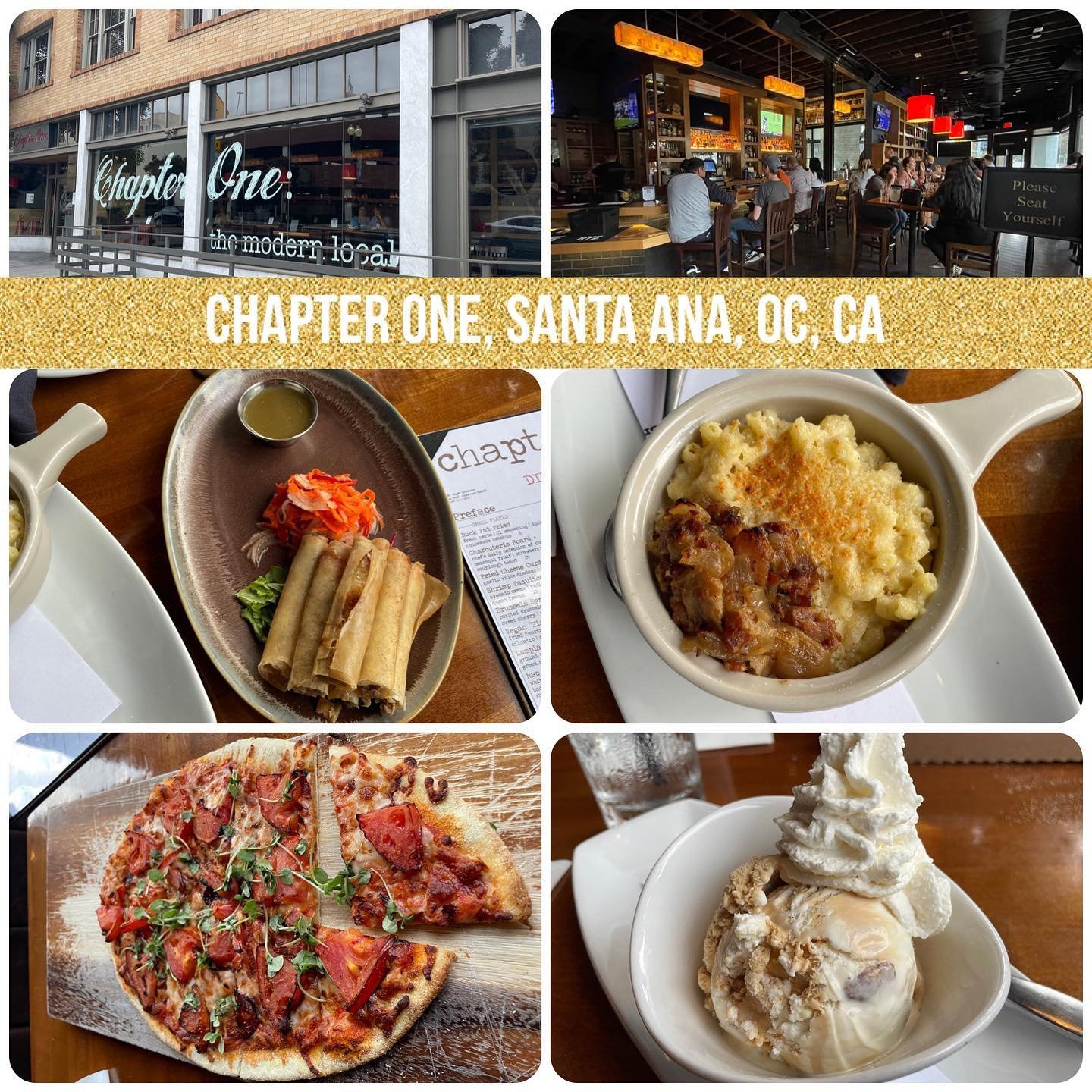 Had the #bestdinner at #ChapterOneSantaAna! #Delicious #lumpia (#porkeggrolls), #superb #macncheese, #excellent #margherita #flatbread and the #divine #bourbonpecanpraline #handchurnedicecream to finish! #sigh #TravelSantaAna #orangecounty #visitcali