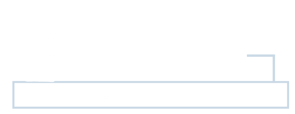 Logo for Doorstep Designs by Simplified Austin, featuring a potted plant illustration.