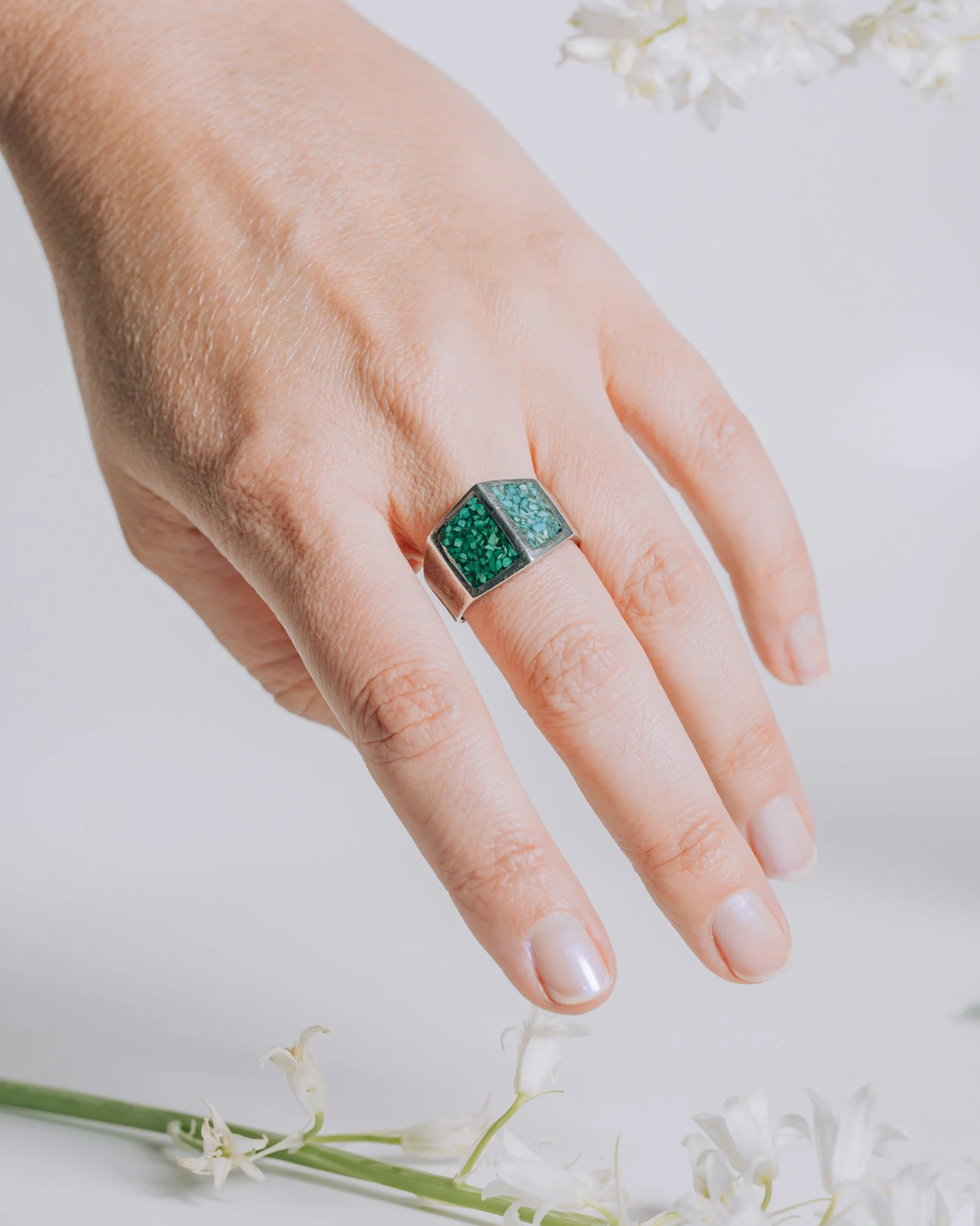 Sz 9 Crushed Turquoise Sterling Ring