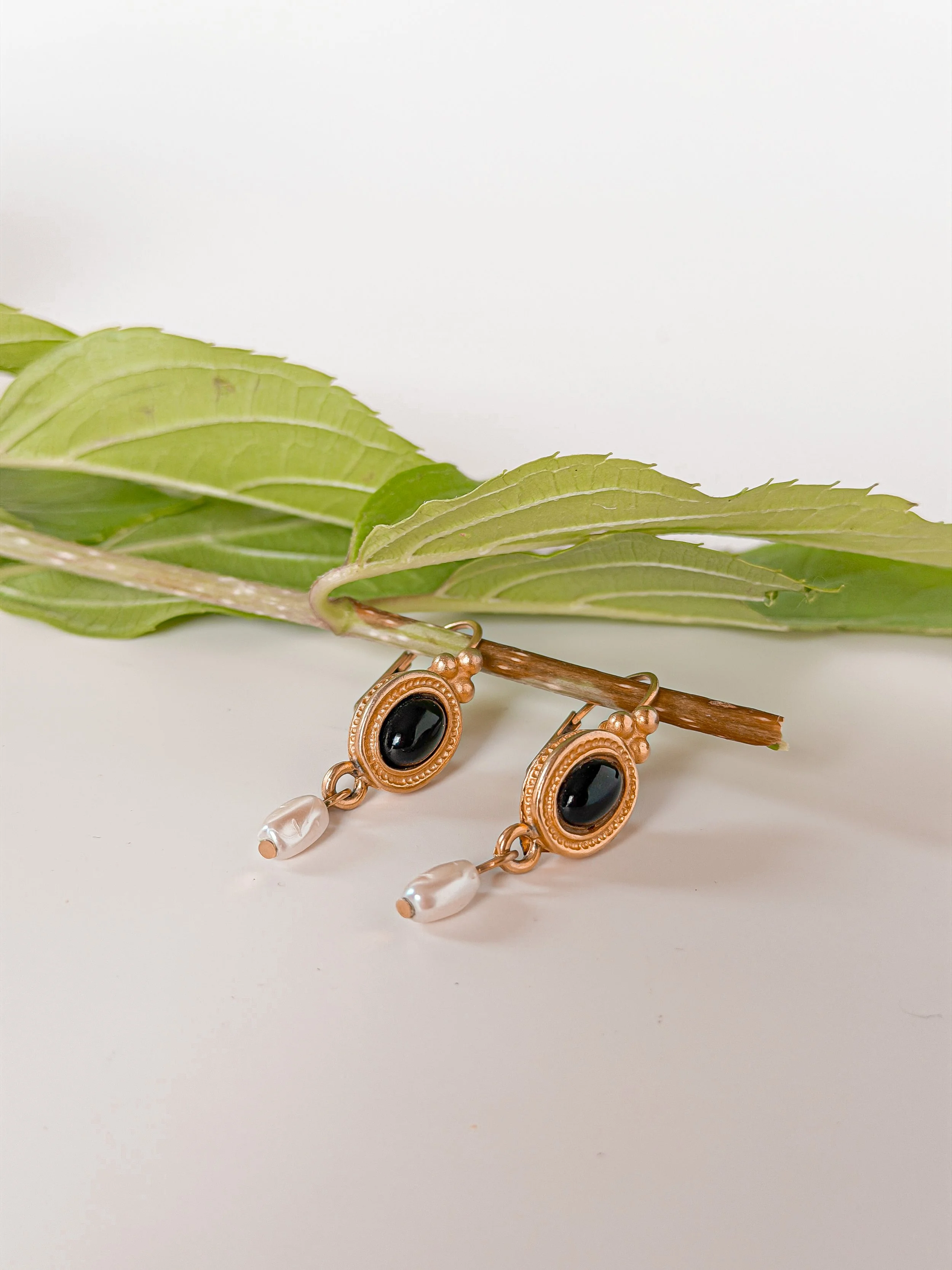 Gold Toned Dangling Pearl Victorian Style Earrings