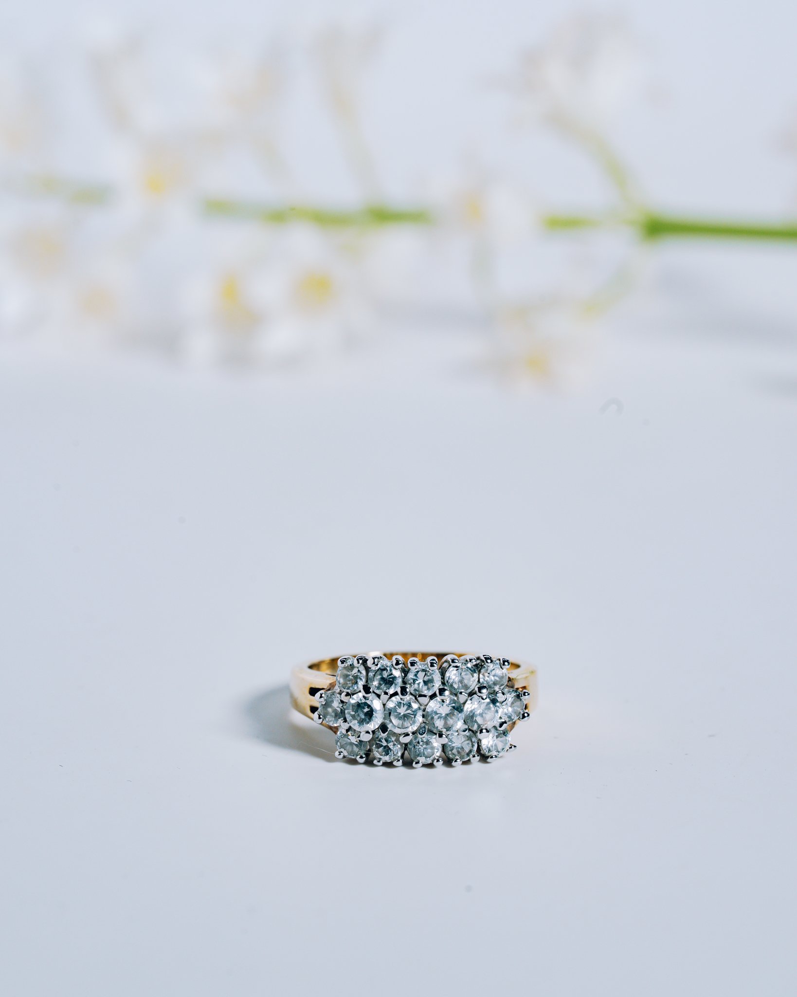 Sz 8.75 Three Row Stacked Sparkling CZ Sterling Vermeil Ring