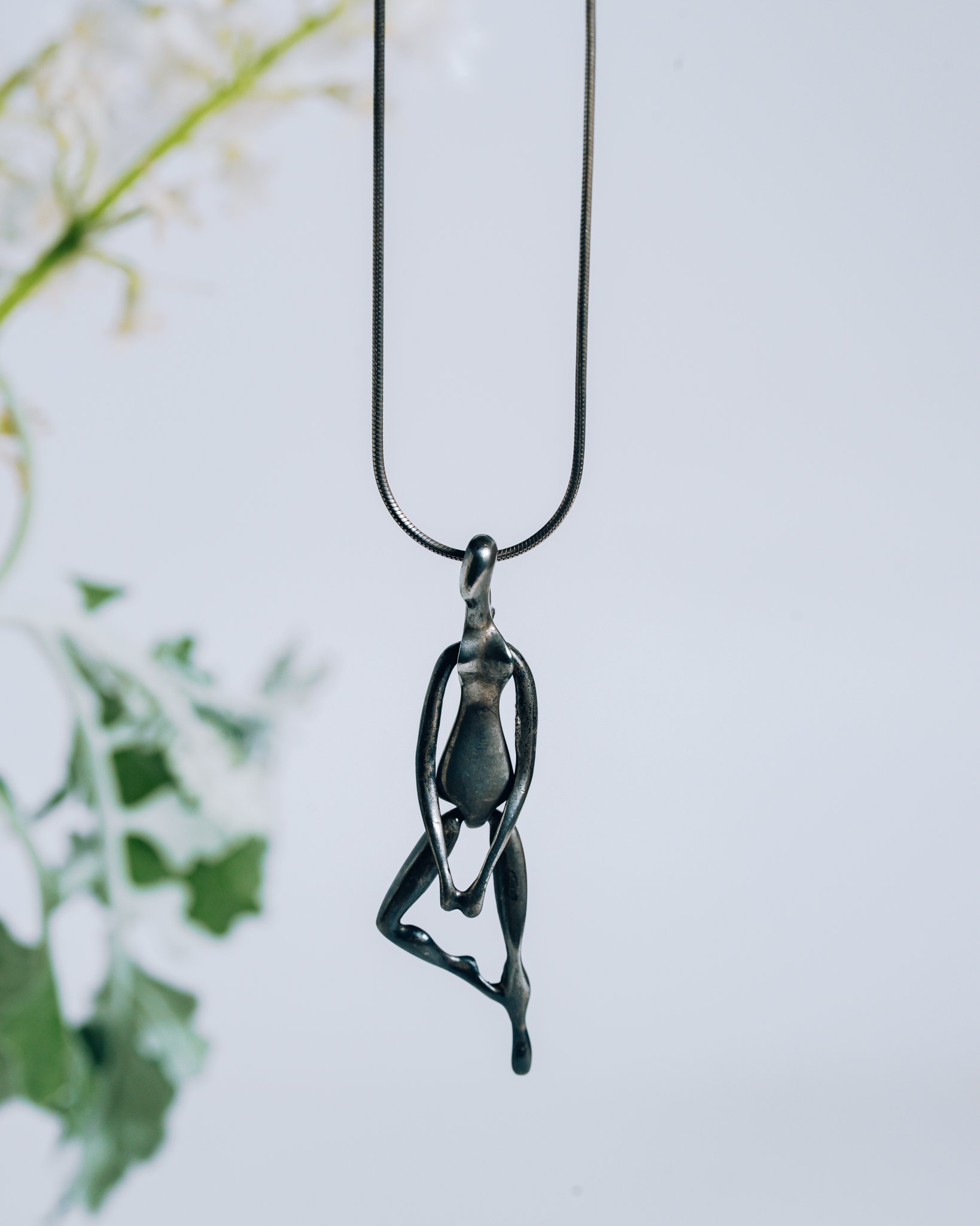Mid Century Modern Figural Dancer Sterling Pendant Necklace