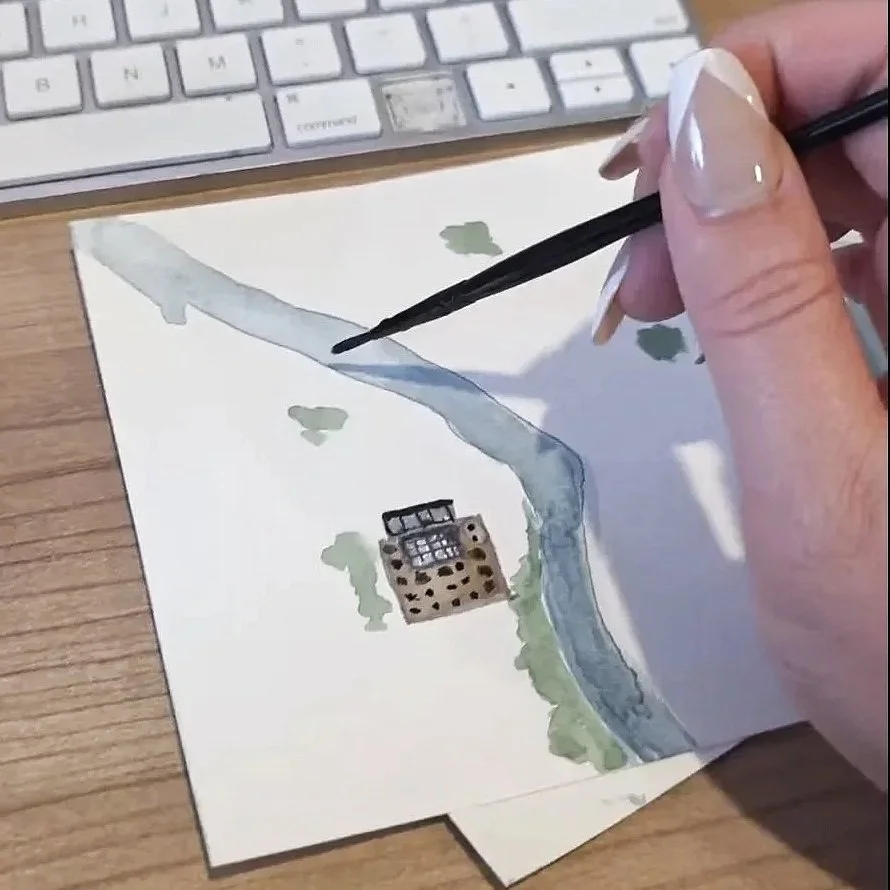 painting closeup of watercolor map of Portland