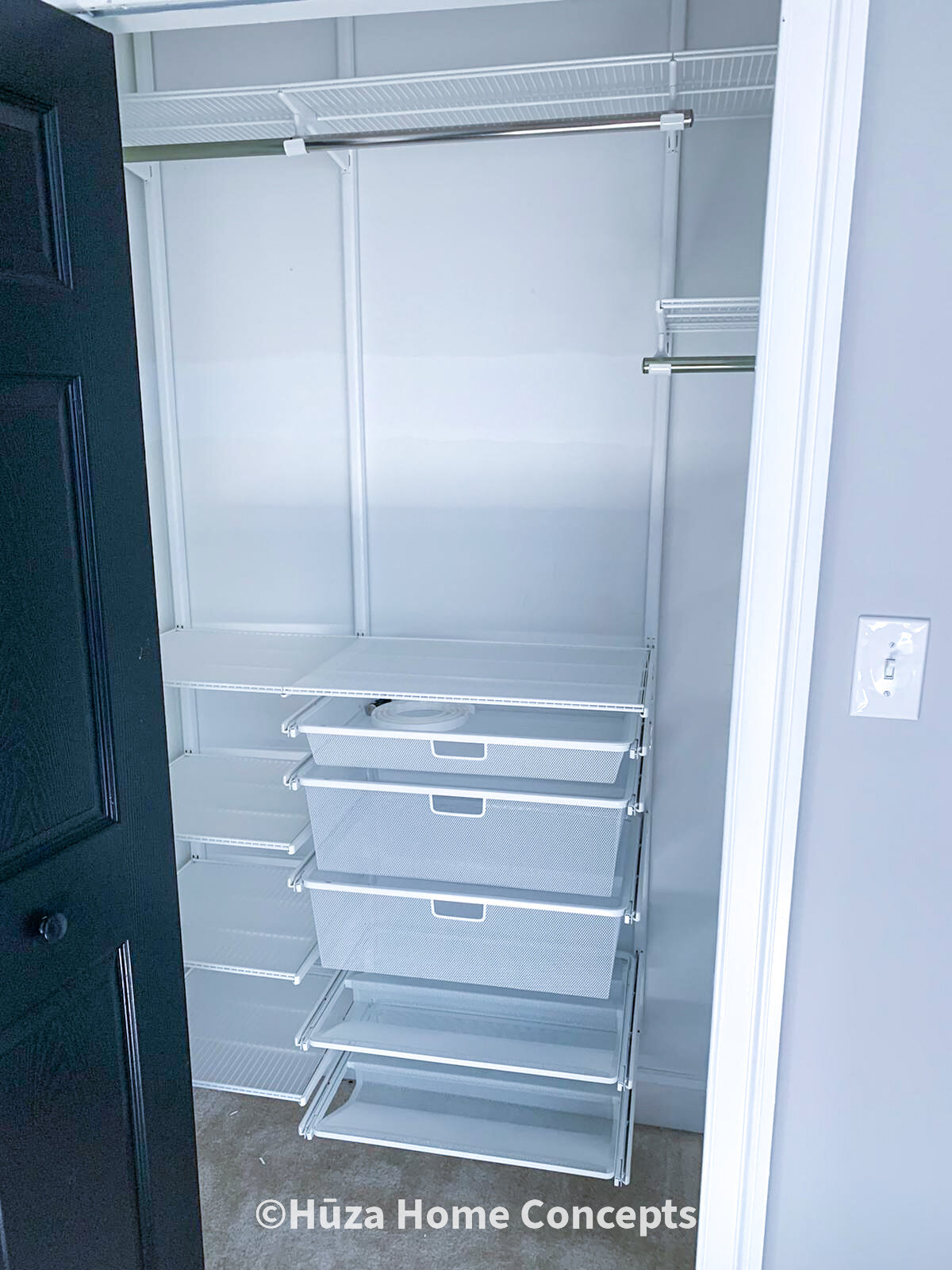 Larger Closet (before): Installing ELFA storage was pivotal for unpacking this client and optimizing limited space.
