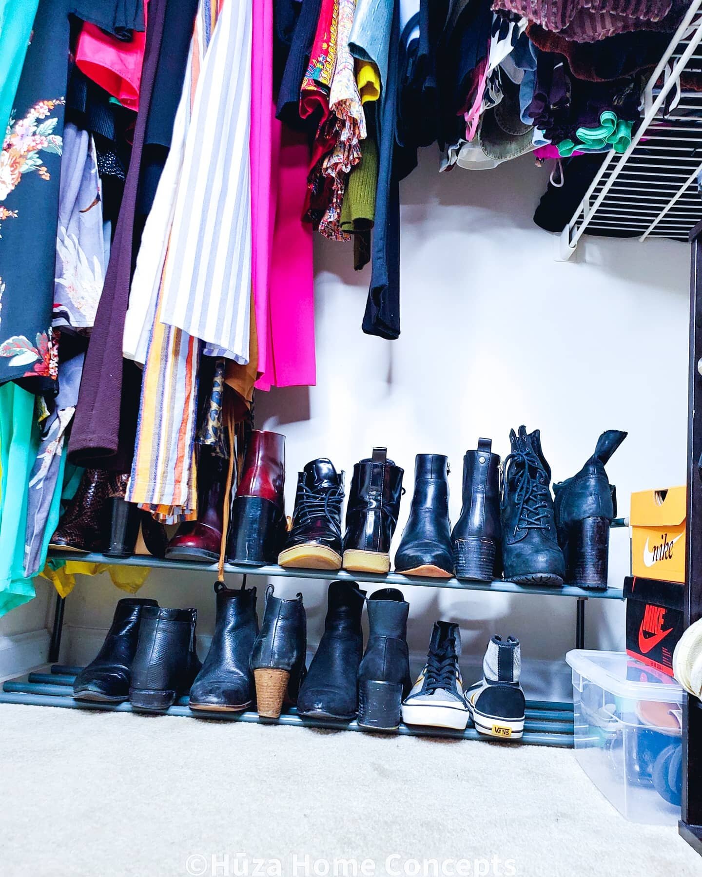 Closet (after): Additional shelving allowed for taller booties to have space and be on display.