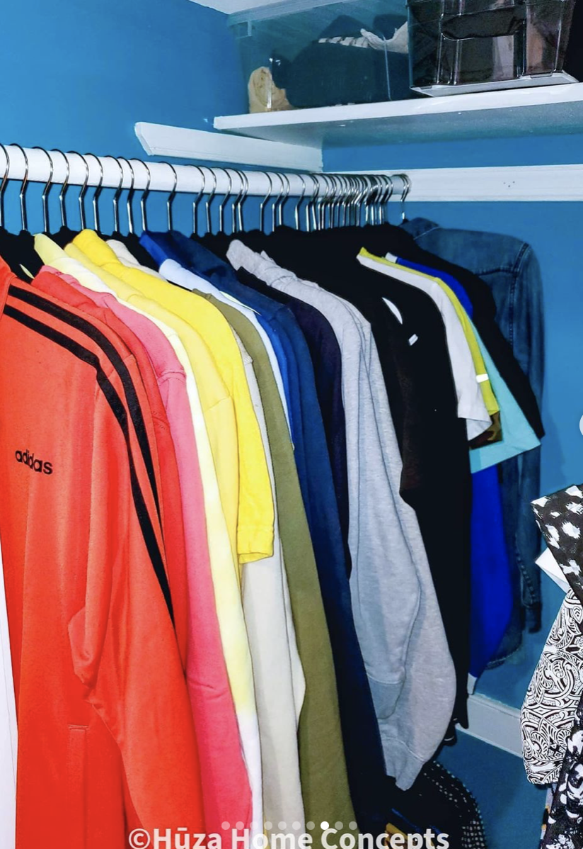 Closet - Clothes (after): Slim-fit hangers ensured both the client and their significant other had space.