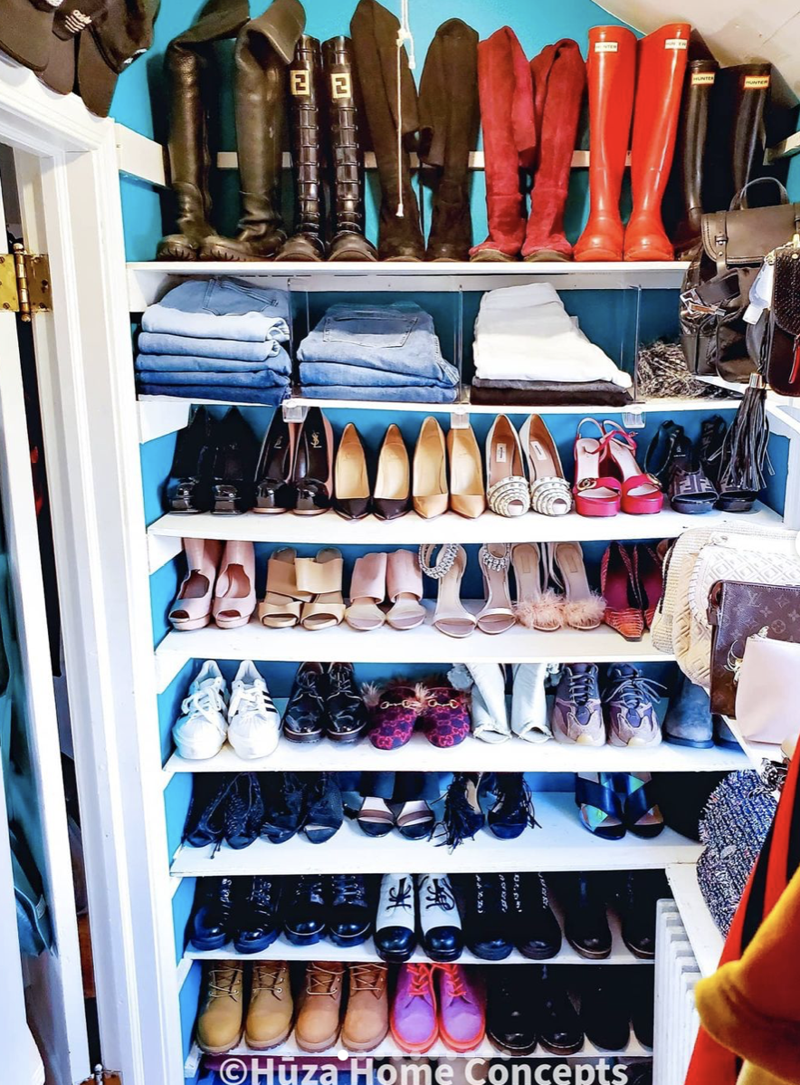 Closet - Shoe Section (after): Decluttering and being a ruthless editor for the space you have is essential in maintaining an organized space. The client is present for this process to ensure all favorites are kept!