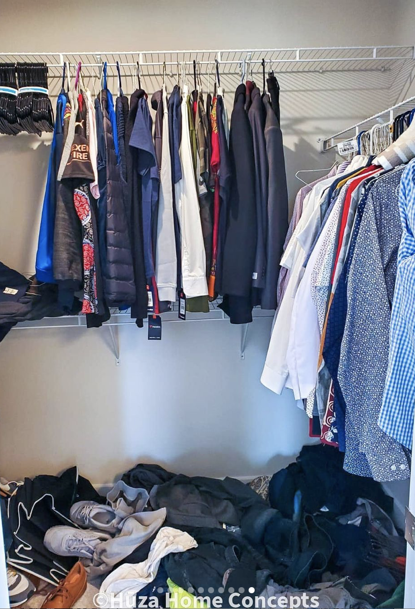 Closet - center (before): Work and casual attire was mixed throughout the closet, so getting ready in the morning meant some "hunting" time was needed.