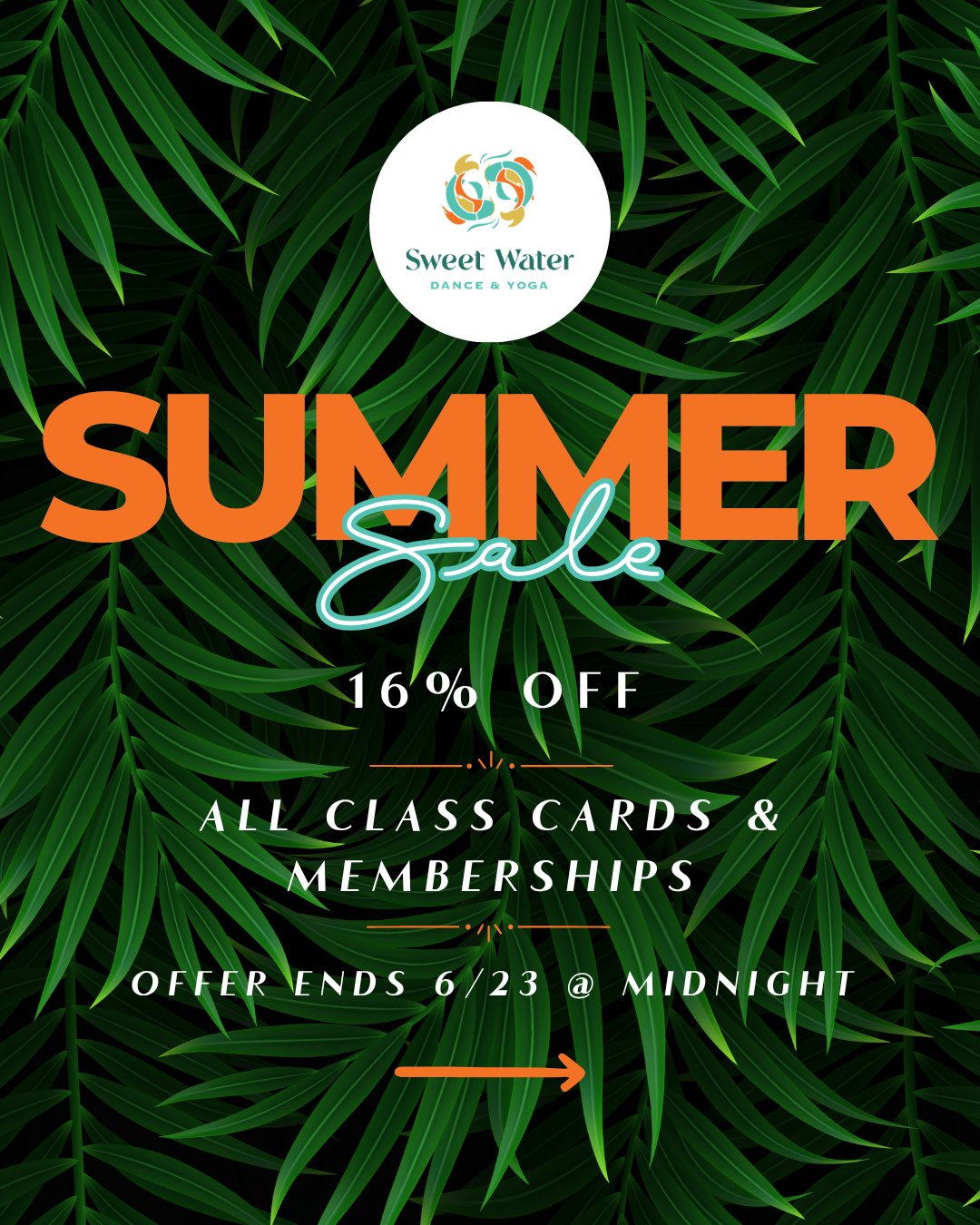 🌞 Summer Sale Alert! 🌞 ⁠
⁠
We're celebrating the season with a 5-day extravaganza! ⁠
⁠
Enjoy 16% off all class cards and unlimited memberships. Don't miss out on this chance to dive deeper into your practice and save big! ⁠
⁠
Swipe through for deta