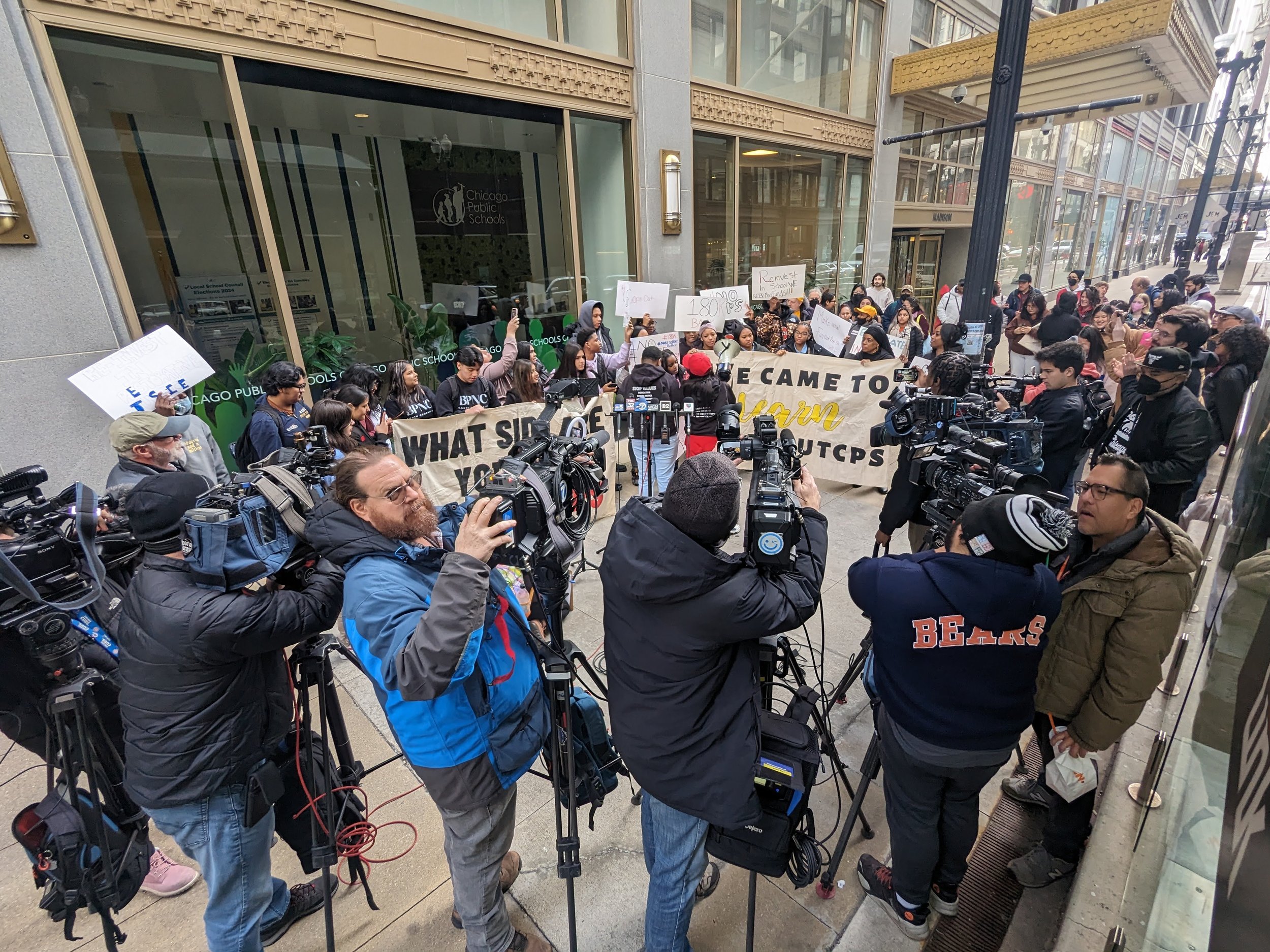   We rally on the morning of February 22, 2024, before the Chicago Board of Education’s meeting where they are voting on removing police from schools  
