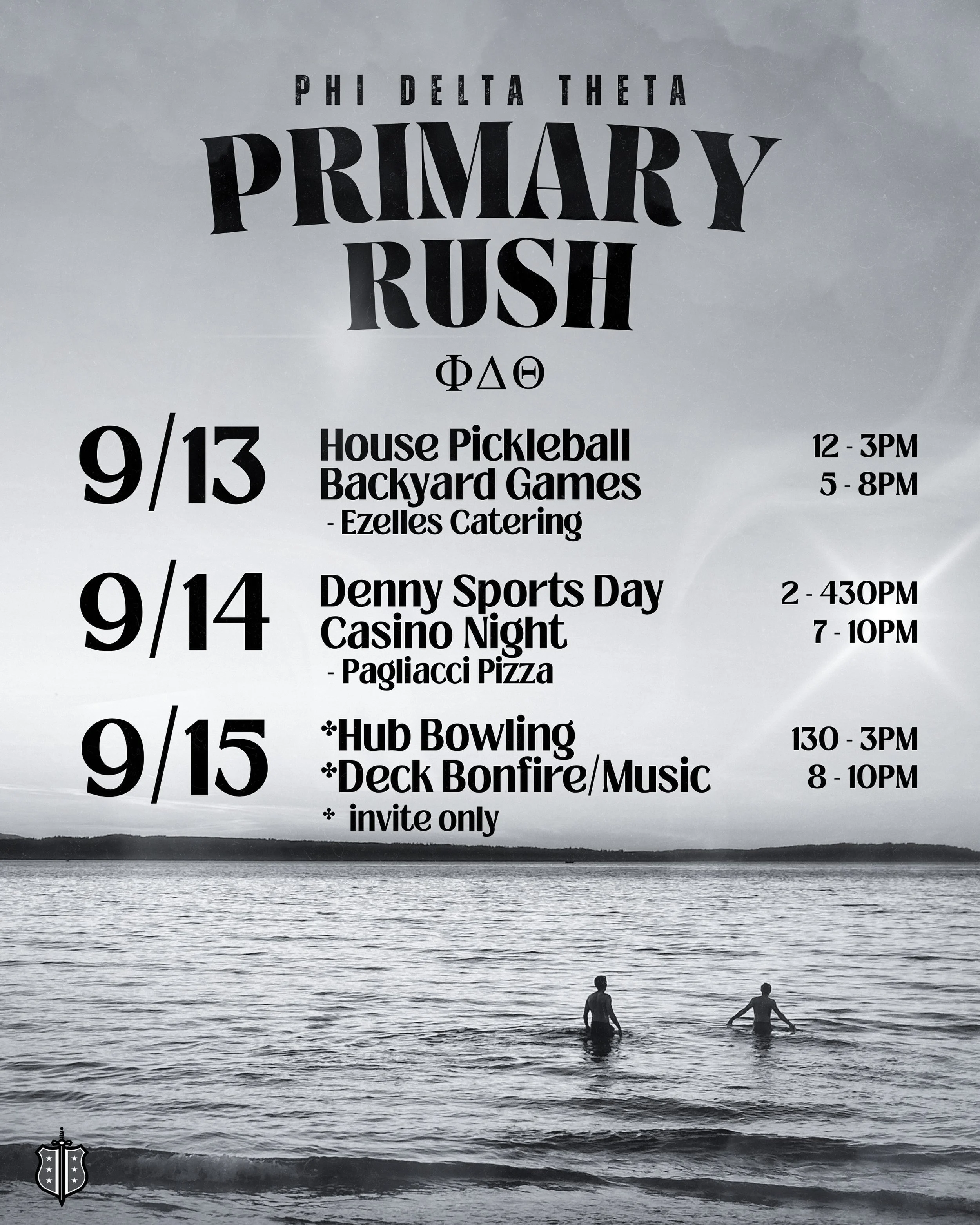 Primary Rush Week is coming up!⚔️

Show out to our events to meet the guys and learn more about Phi Delta Theta 🔵⚪️

Contact the Instagram or send a text message to any one of our rush chairs with any questions/concerns about the events

Excited to 